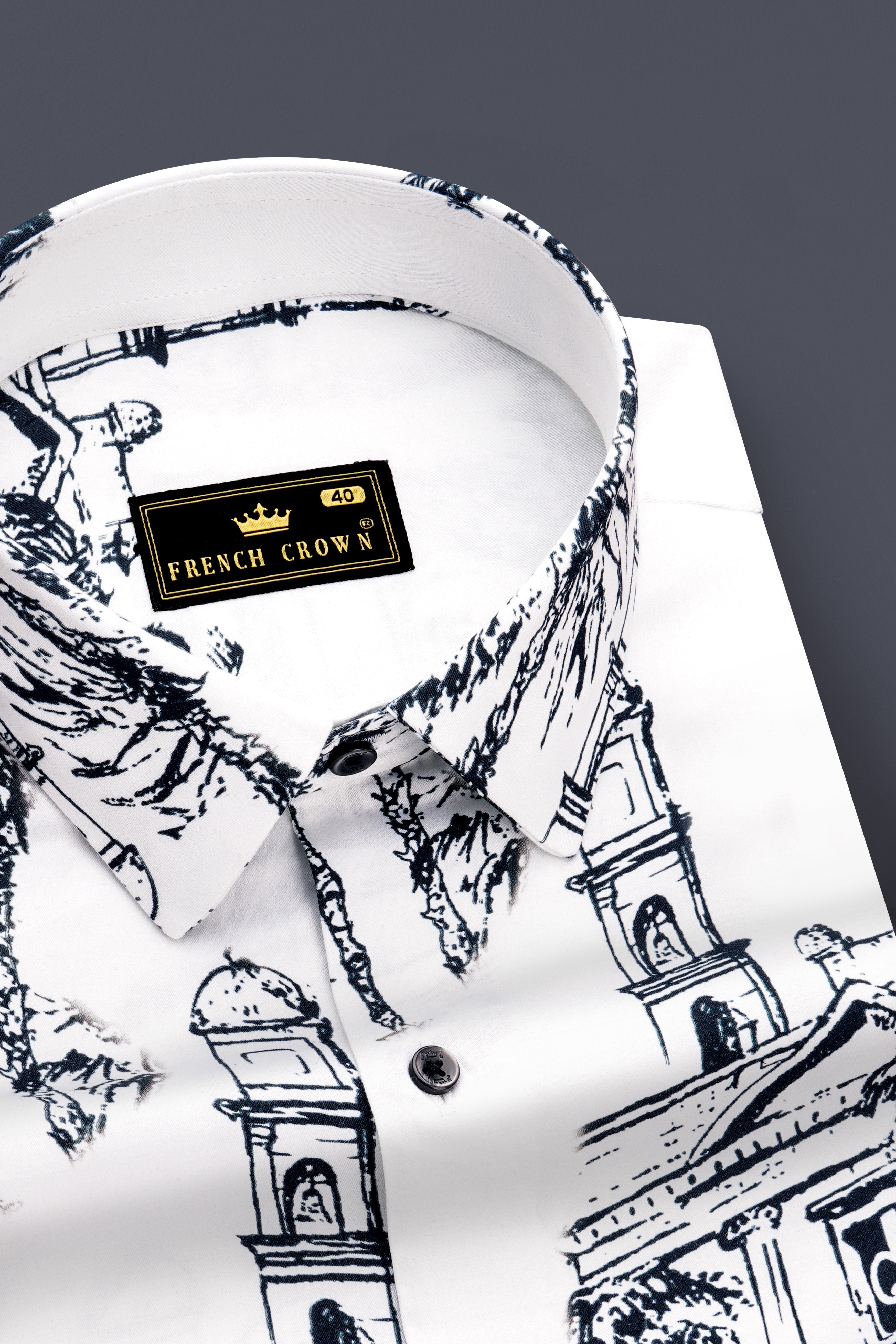 Alvoro-Bright White Printed Super Soft Premium Giza Cotton Casual Shirt