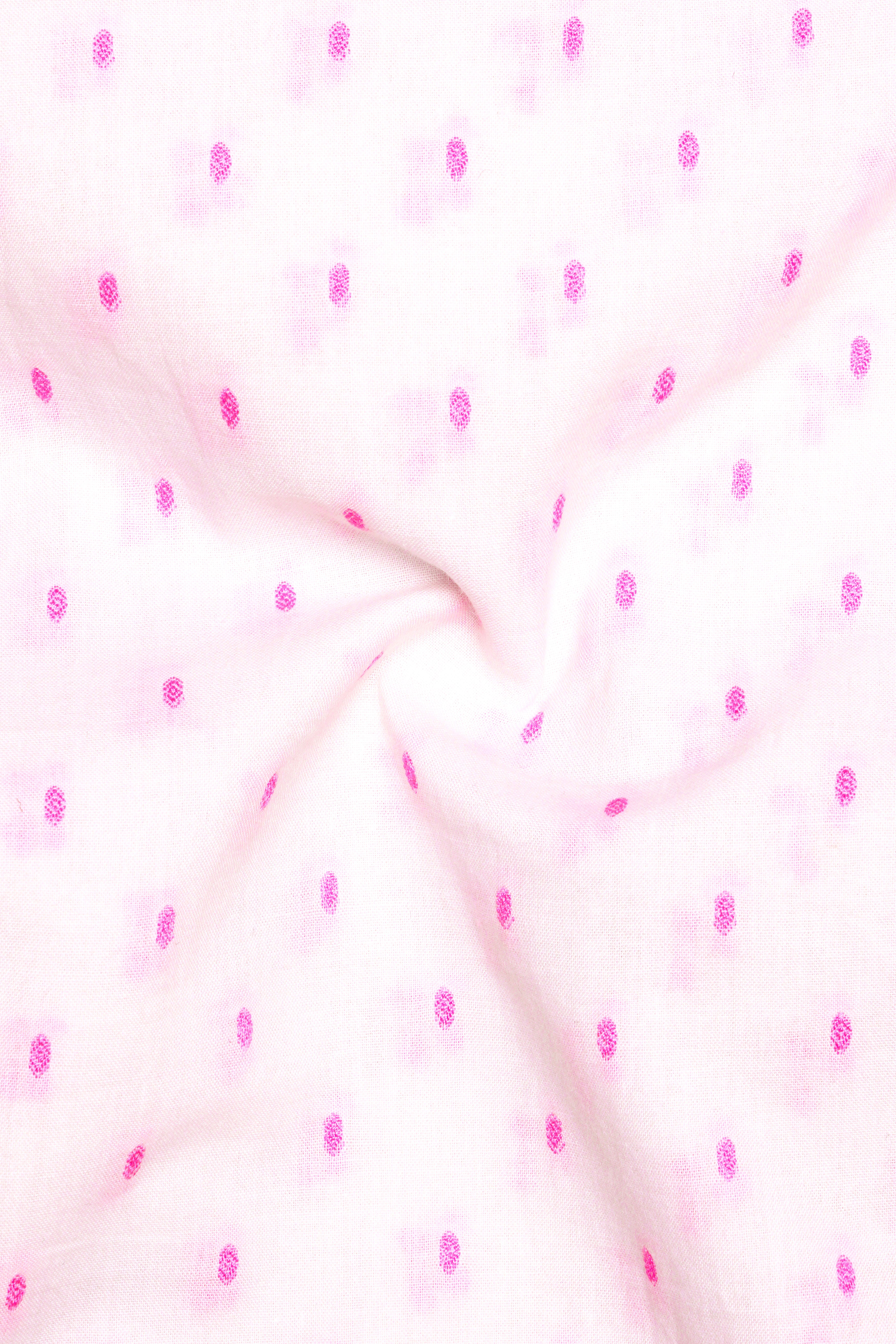 Rosavio-Bright White And Fuchsia Pink Jacquard Butti Premium Cotton Semi Formal Shirt