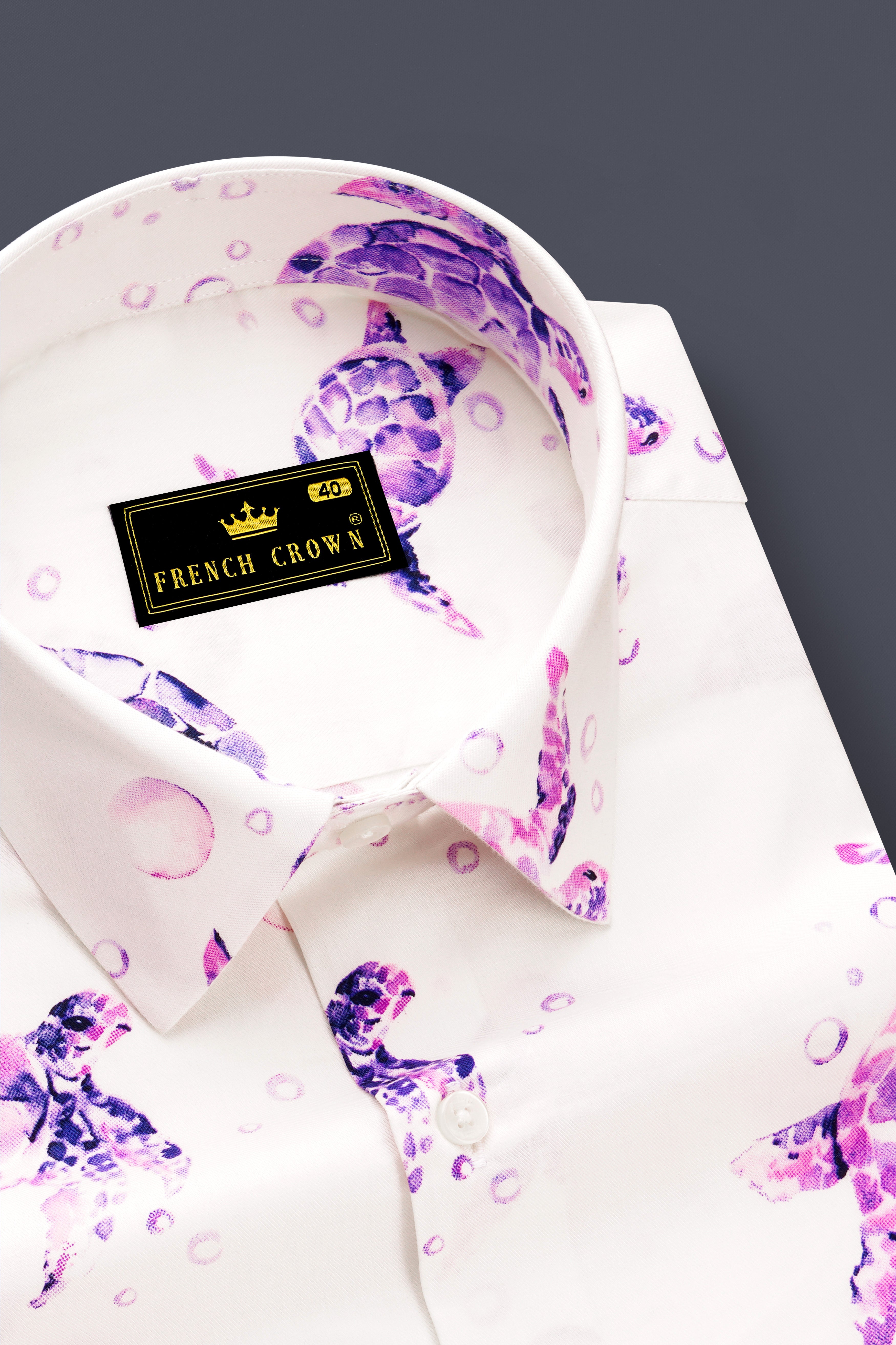 Bianora-Bright White And Eminence Purple Turtles Printed Super Soft Premium Cotton Casual Shirt
