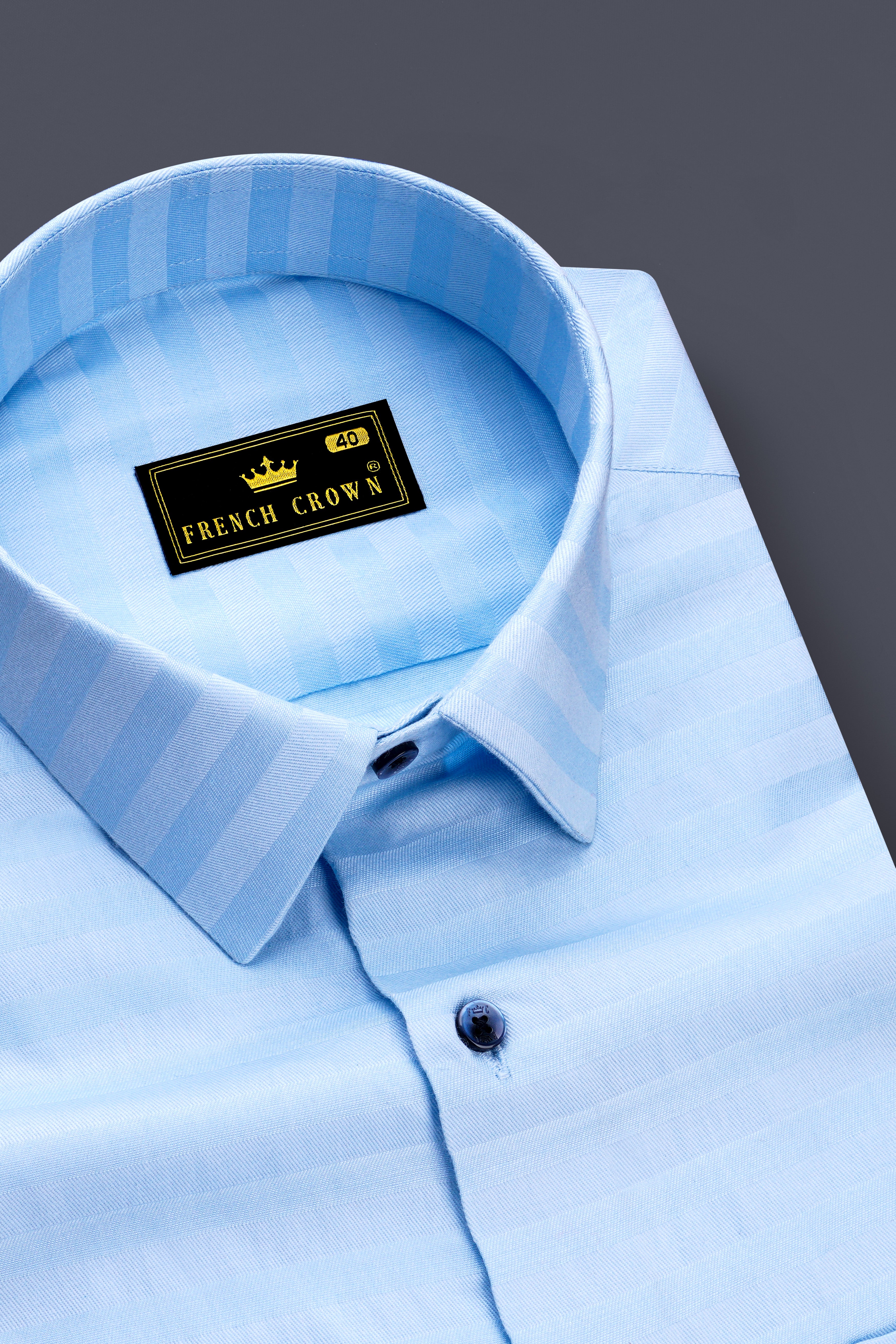 Monzaro-Moonstone Blue Horizontal Striped Jacquard Premium Cotton Dress Shirt