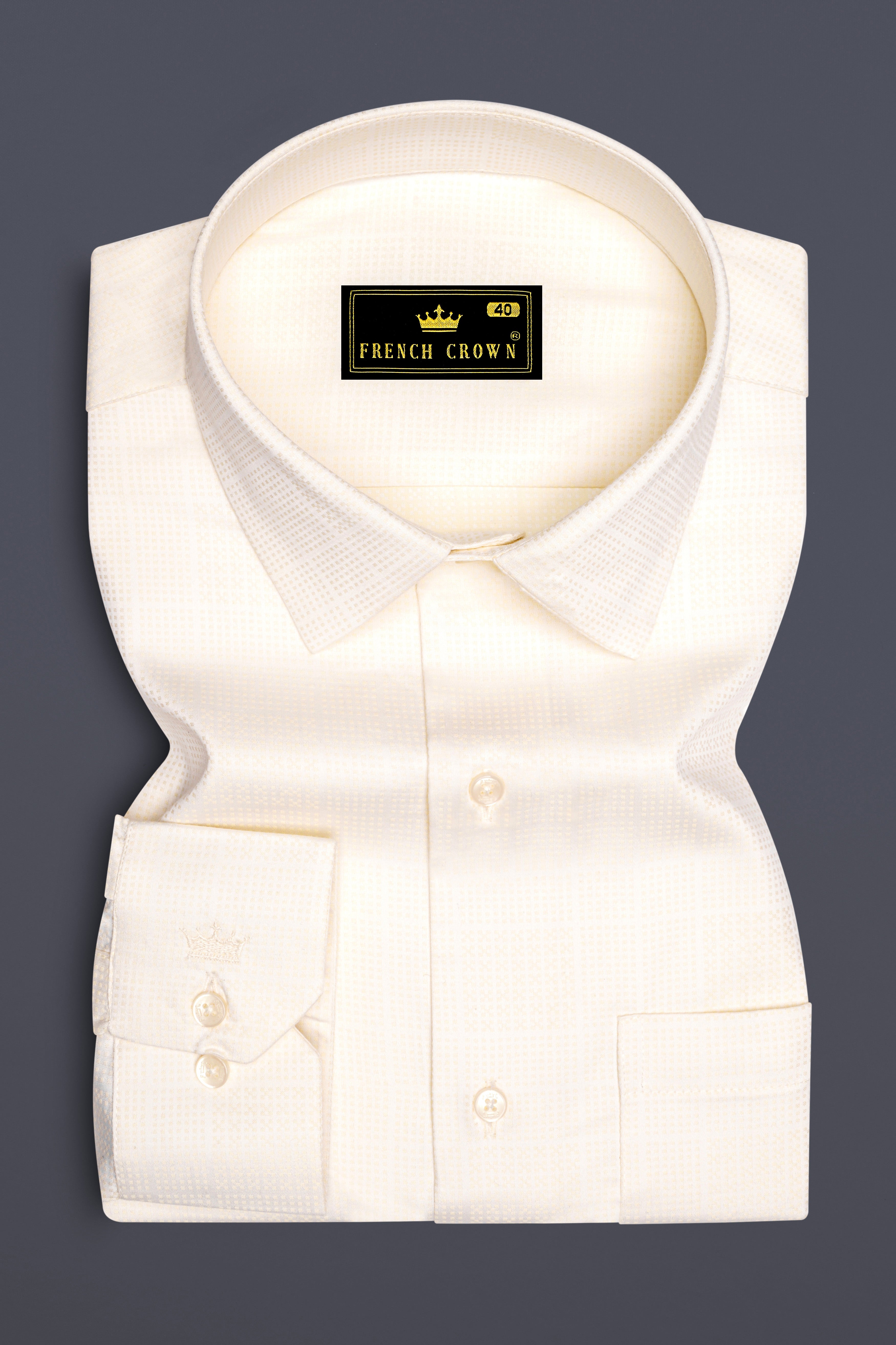 Jacreo-Albescent Cream Jacquard Textured Premium Cotton Dress Shirt