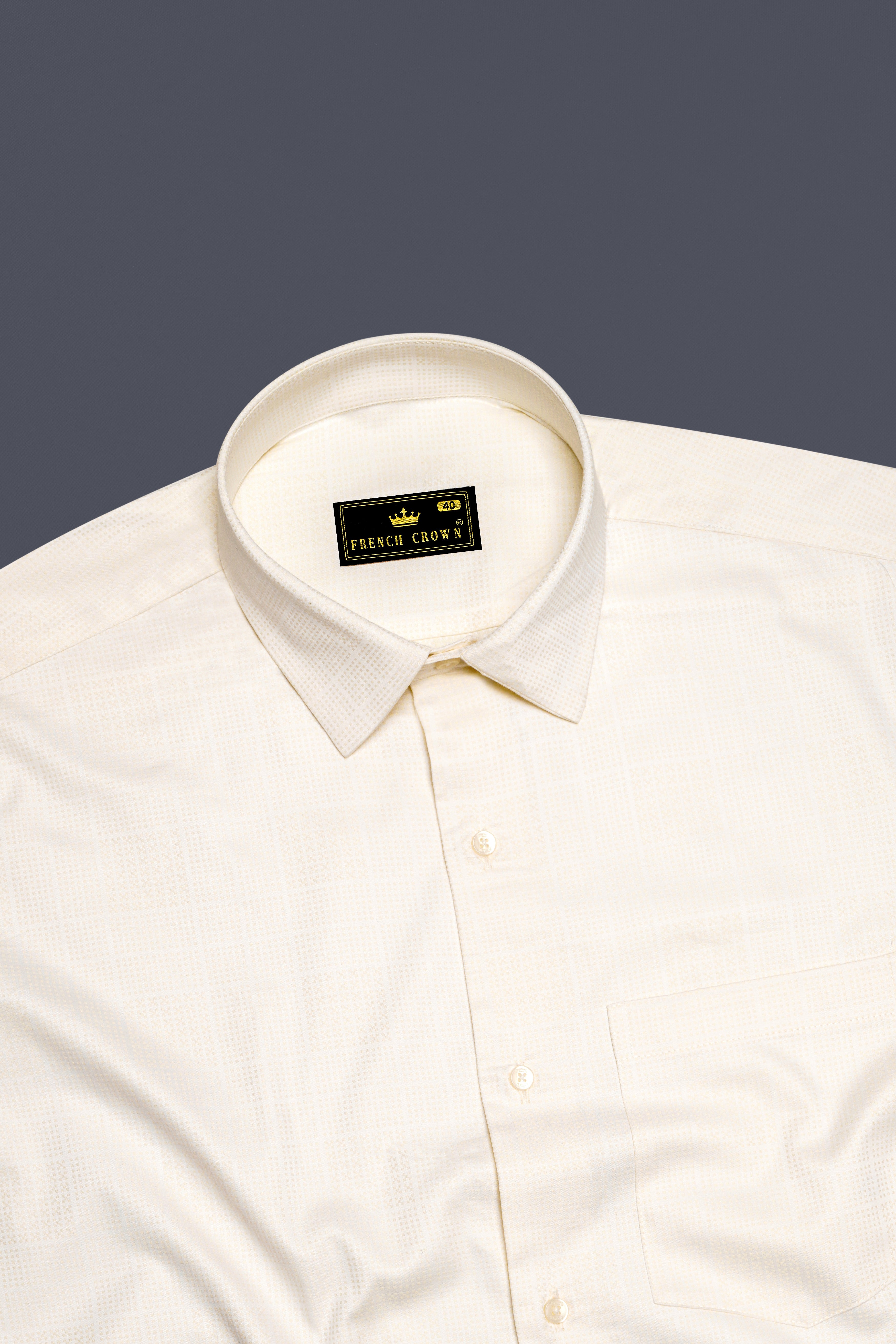 Jacreo-Albescent Cream Jacquard Textured Premium Cotton Dress Shirt