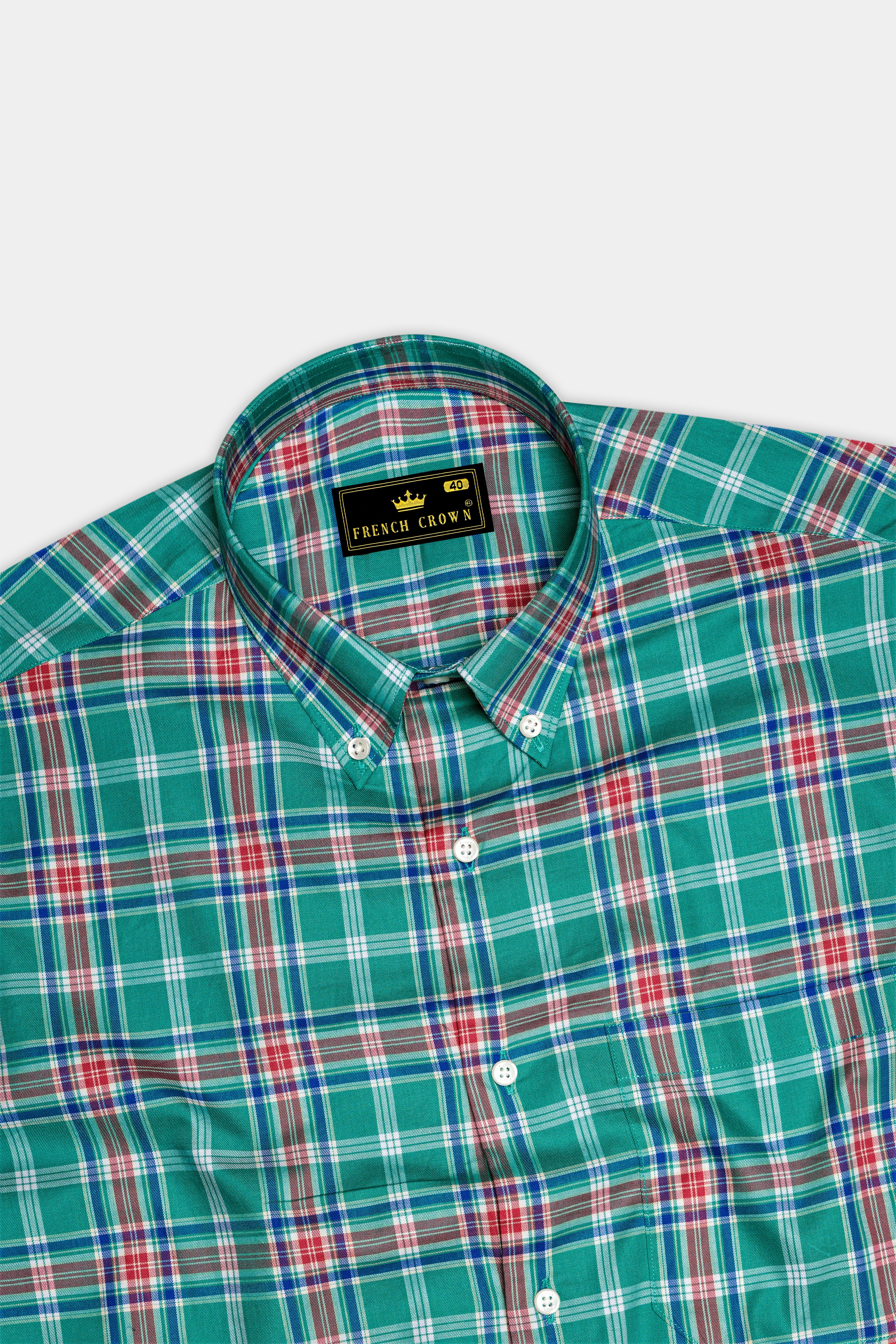Cranivo-Eif Green And Cranberry Pink Plaid Twill Premium Cotton Semi Formal Shirt