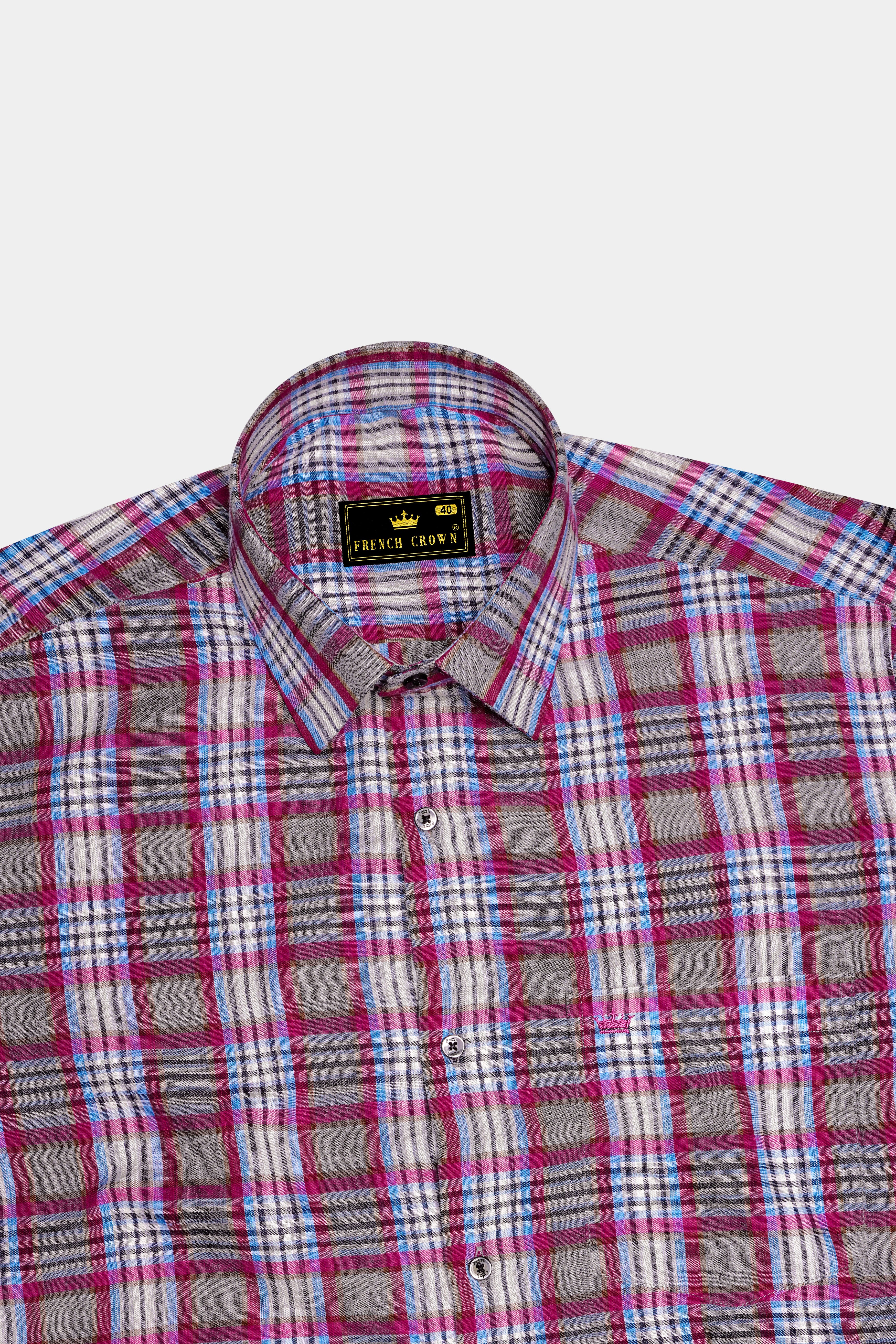 Umbrora-Cloudy Gray And Jazzberry Pink Plaid Super Soft Premium Cotton Semi Formal Shirt