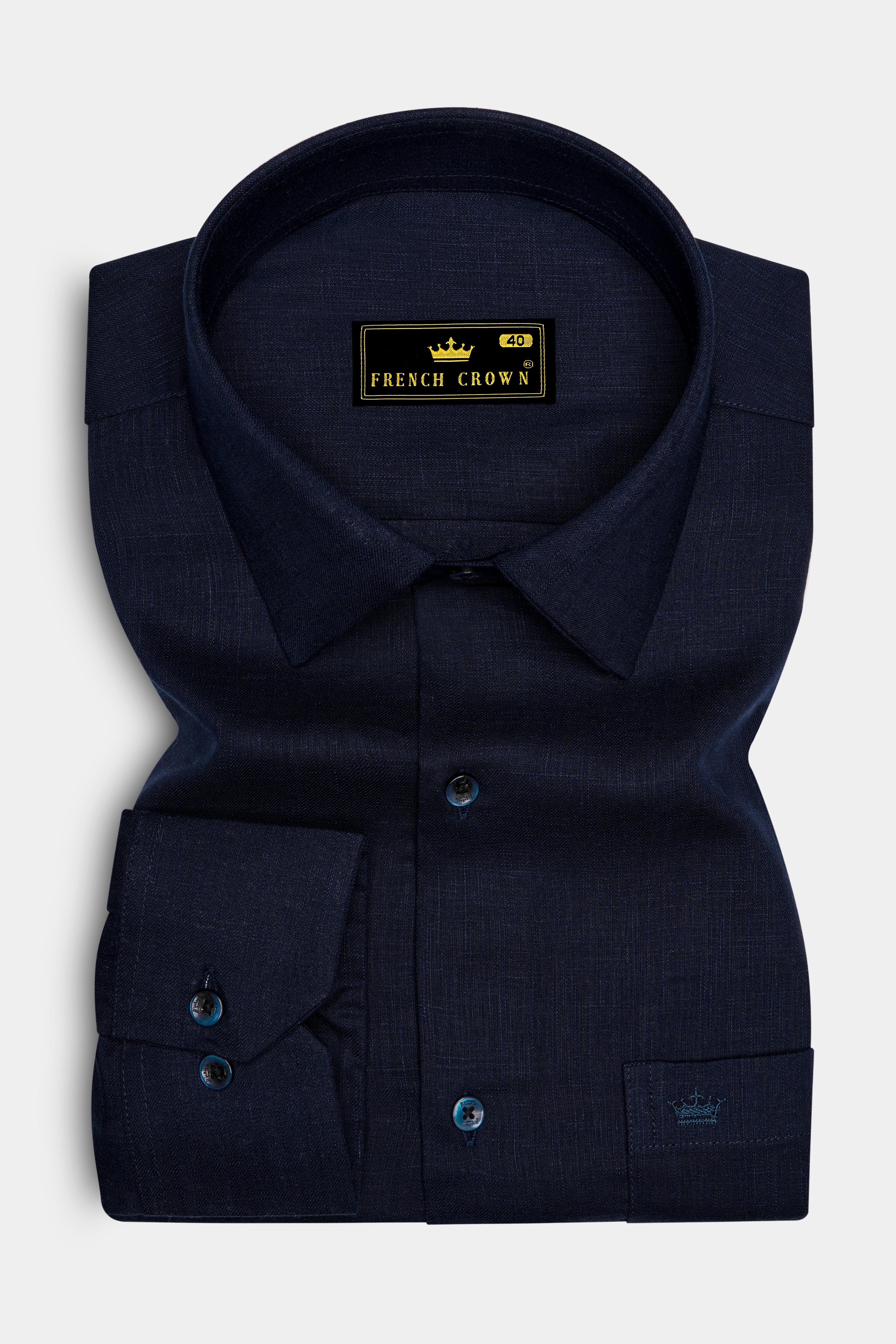 Azurven-Cinder Blue Luxurious Linen Dress Shirt