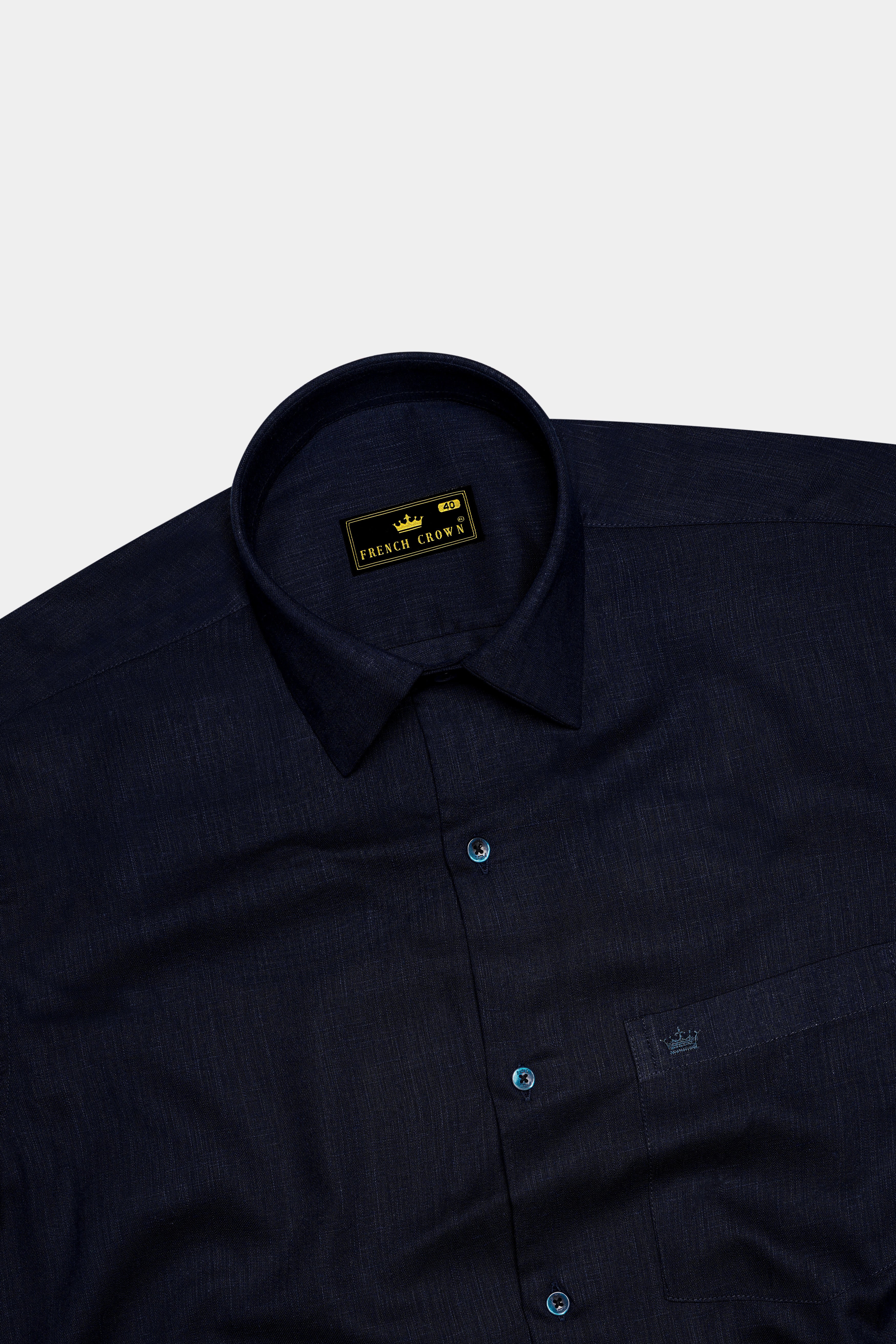 Azurven-Cinder Blue Luxurious Linen Dress Shirt