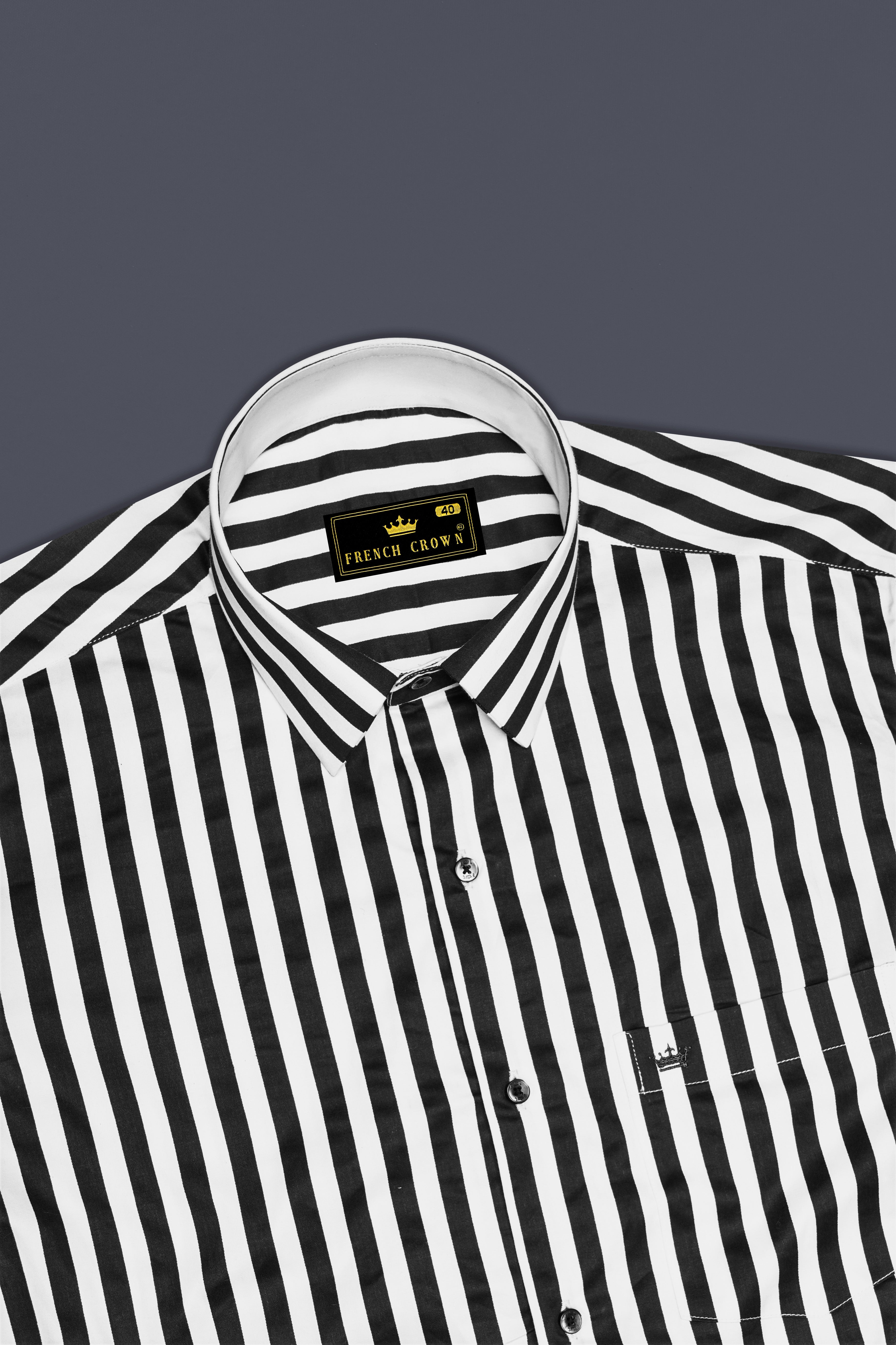 Korean Black And Bright White Stripes Subtle Sheen Super Soft Premium Cotton Shirt