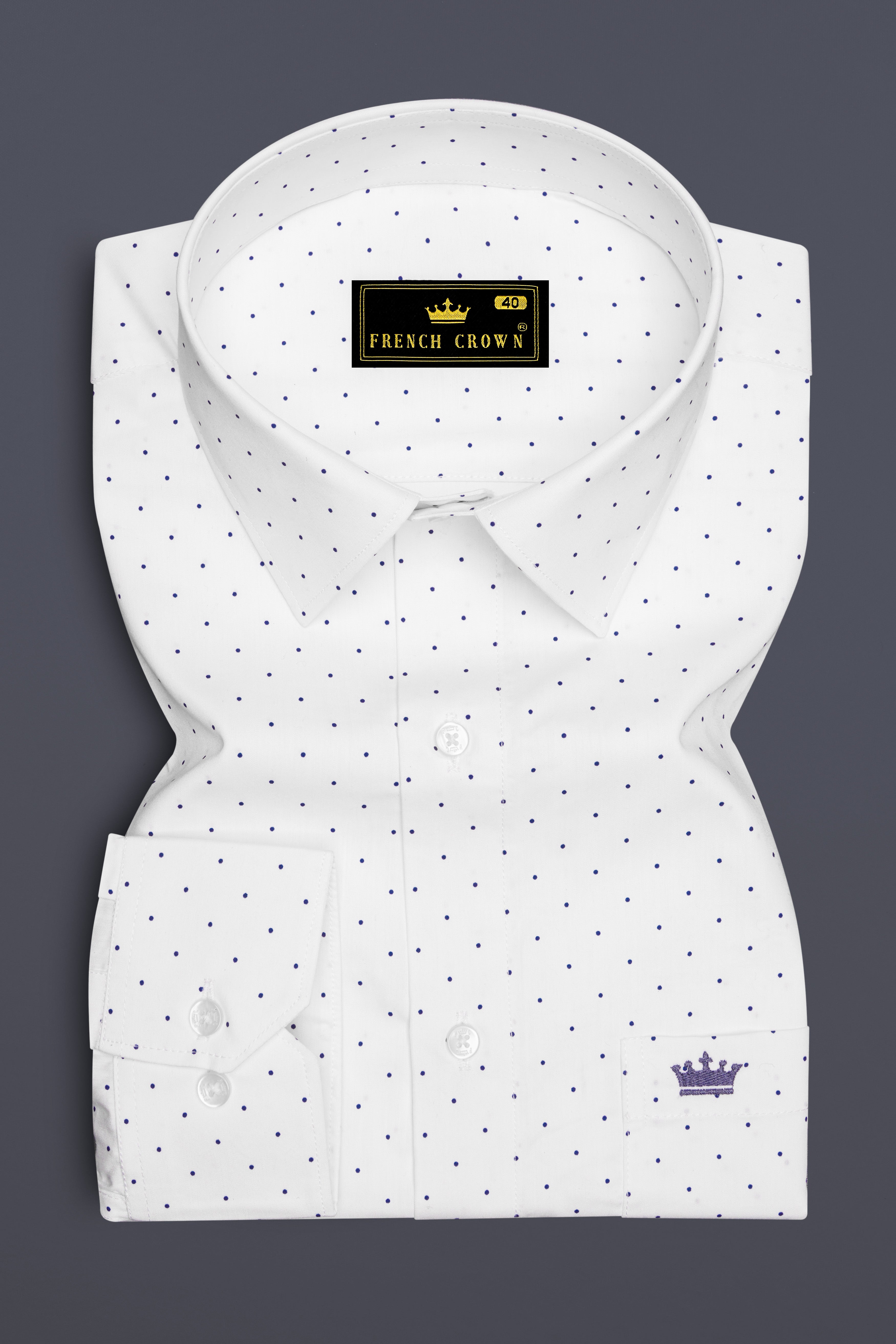 Dotvoro-Bright white And Blue Dotted Printed Super Soft Premium Cotton Dress Shirt