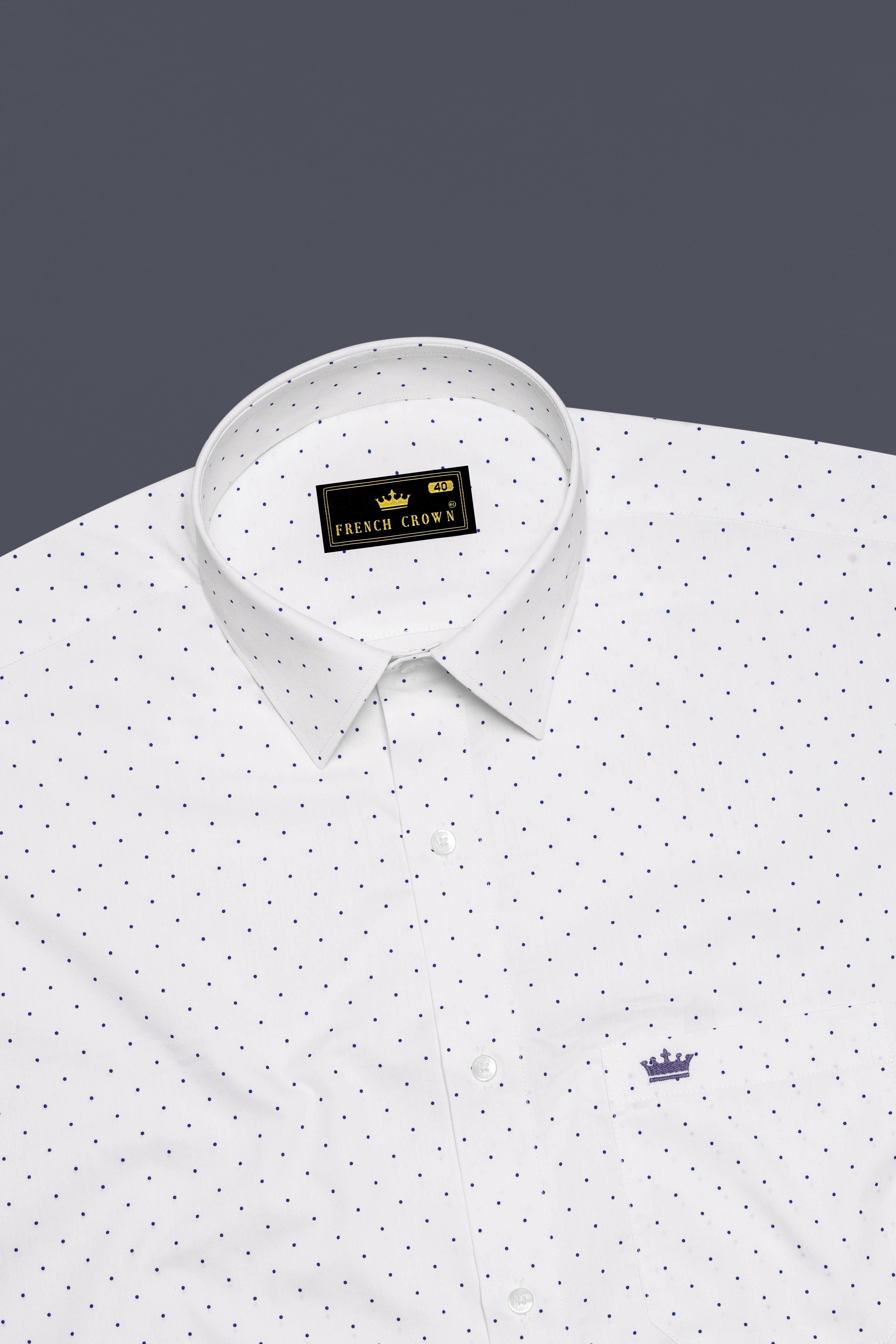 Dotvoro-Bright white And Blue Dotted Printed Super Soft Premium Cotton Dress Shirt