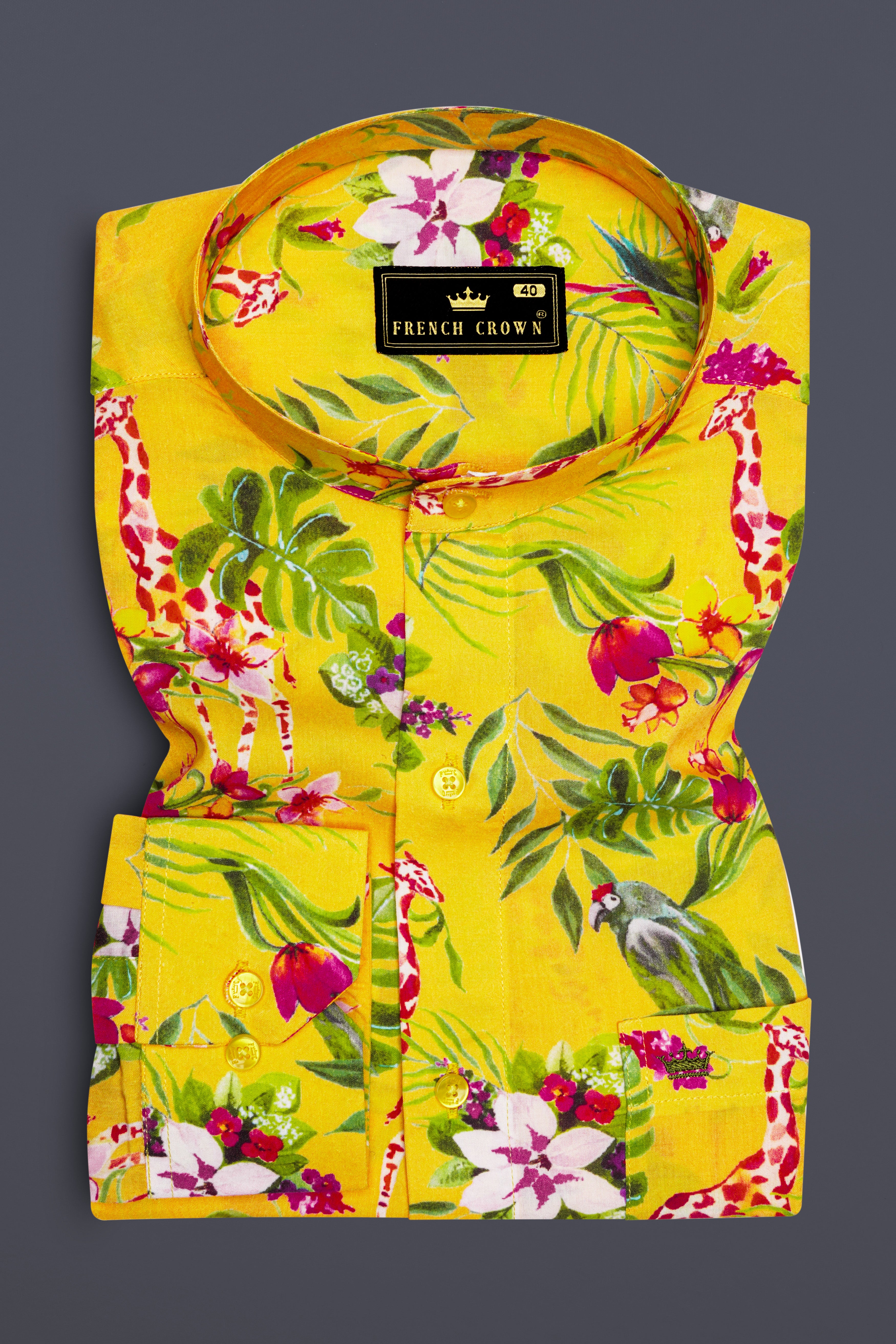 Aurevia-Supernova Yellow And Mustard Green Floral Printed Light weight Premium Giza Cotton Casual Shirt