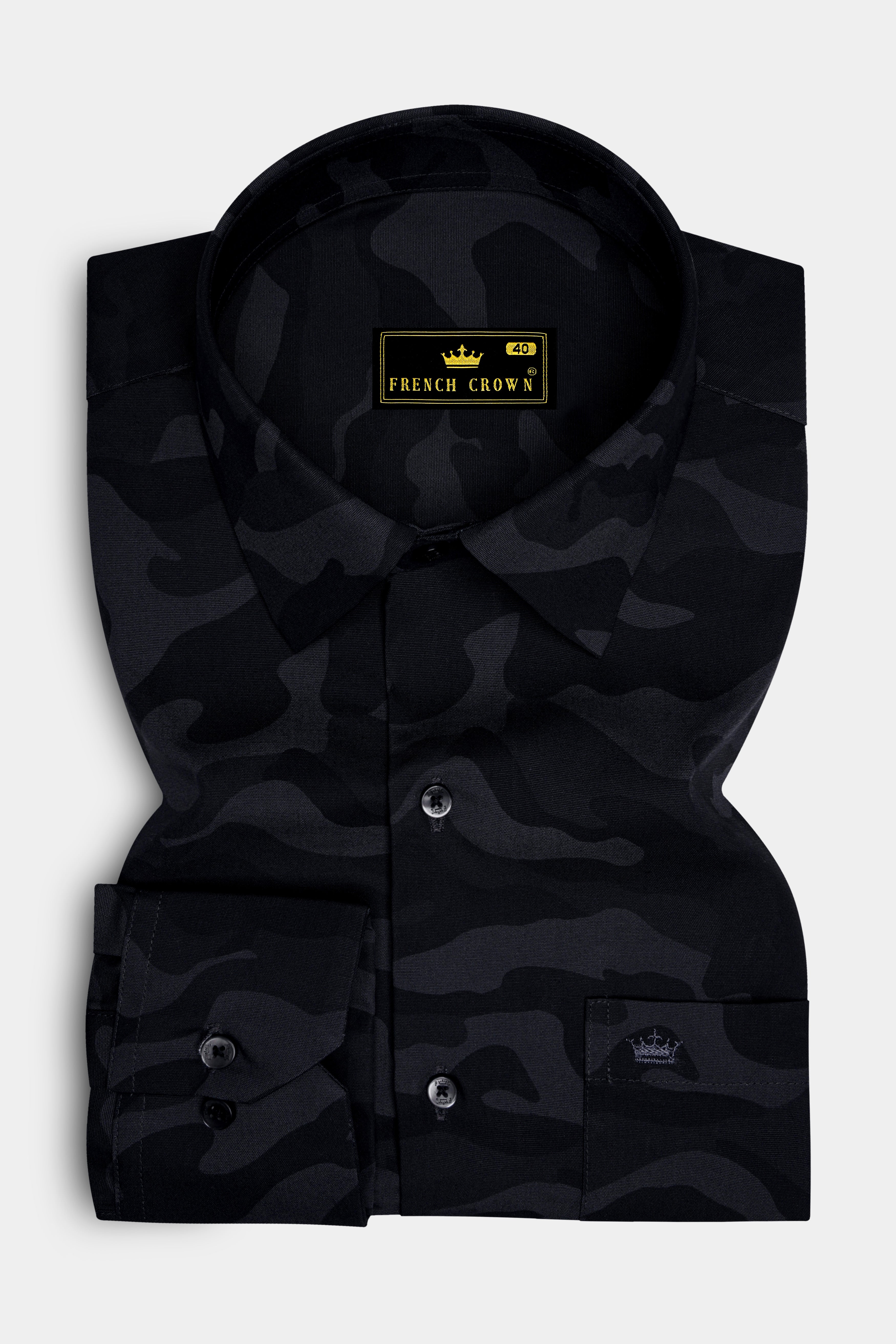 Obscavo-Jade Black and Metal Gray Camouflage Printed Heavy Weight Oxford Premium Cotton Casual Shirt