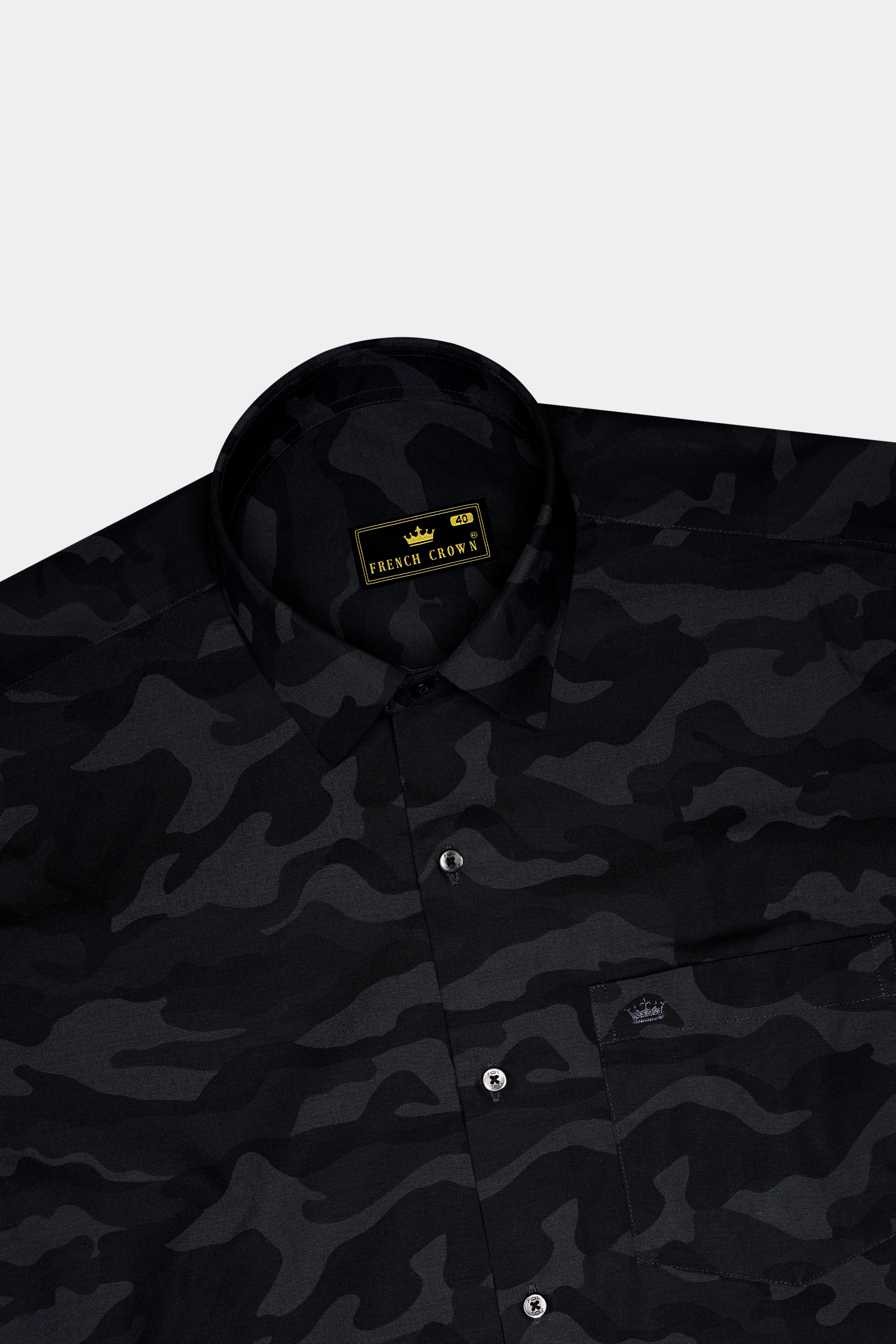 Obscavo-Jade Black and Metal Gray Camouflage Printed Heavy Weight Oxford Premium Cotton Casual Shirt