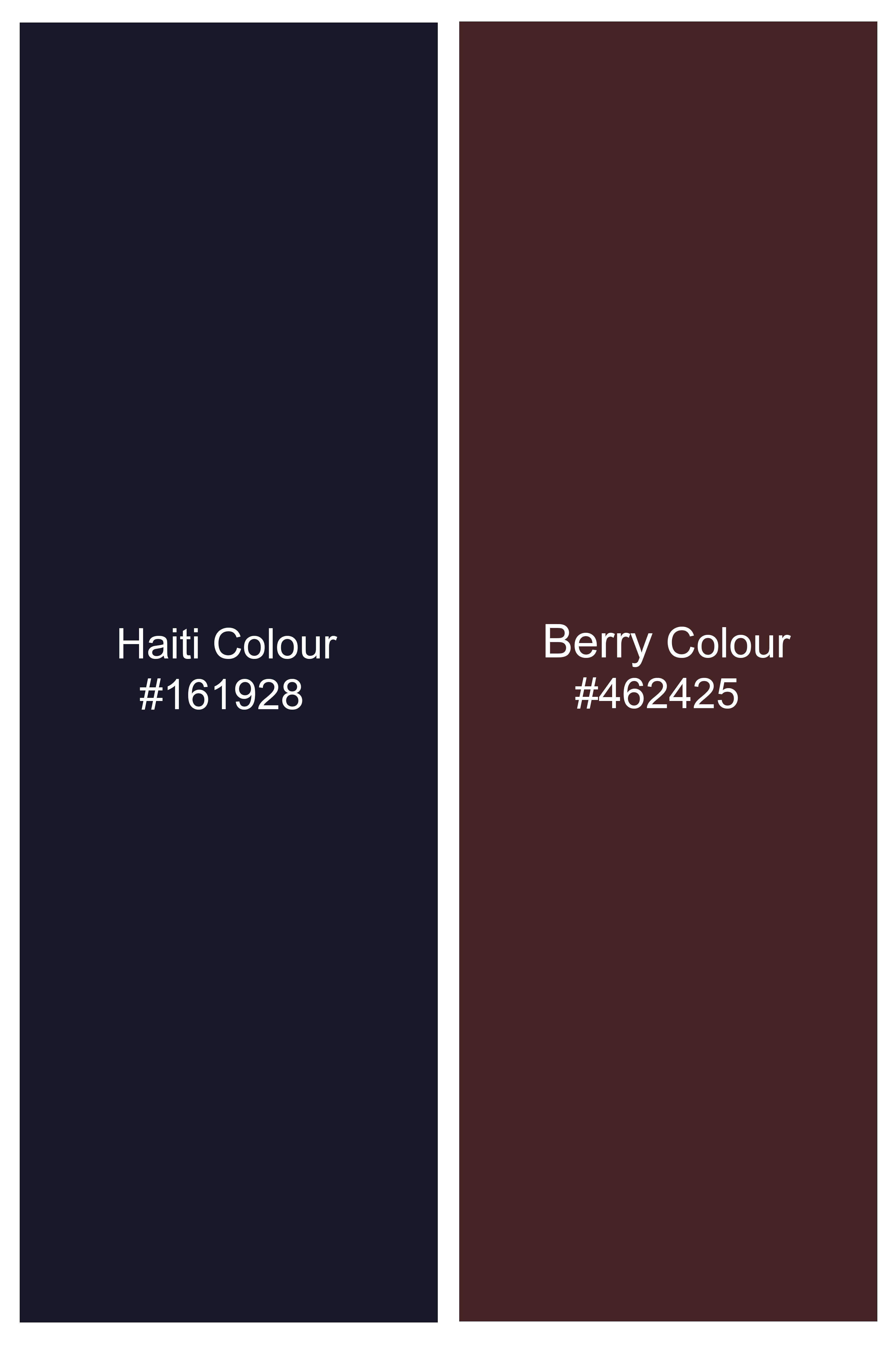 Azureno-Haiti Blue And Berry Red Jacquard Textured Premium Cotton Dress Shirt