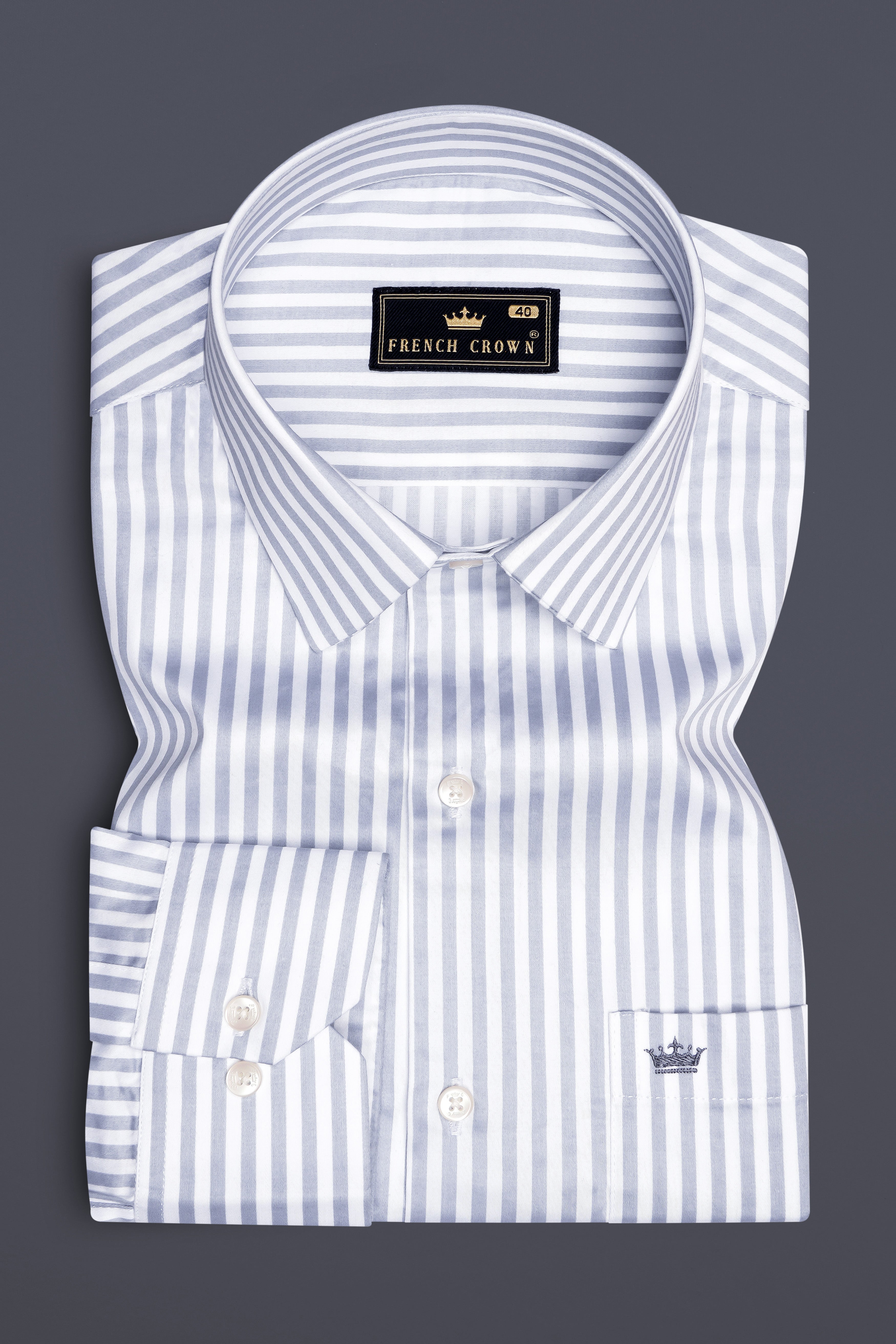 Strivaro-Aluminium Gray And Bright White Candy Striped Subtle Sheen Super Soft Premium Cotton Dress Shirt