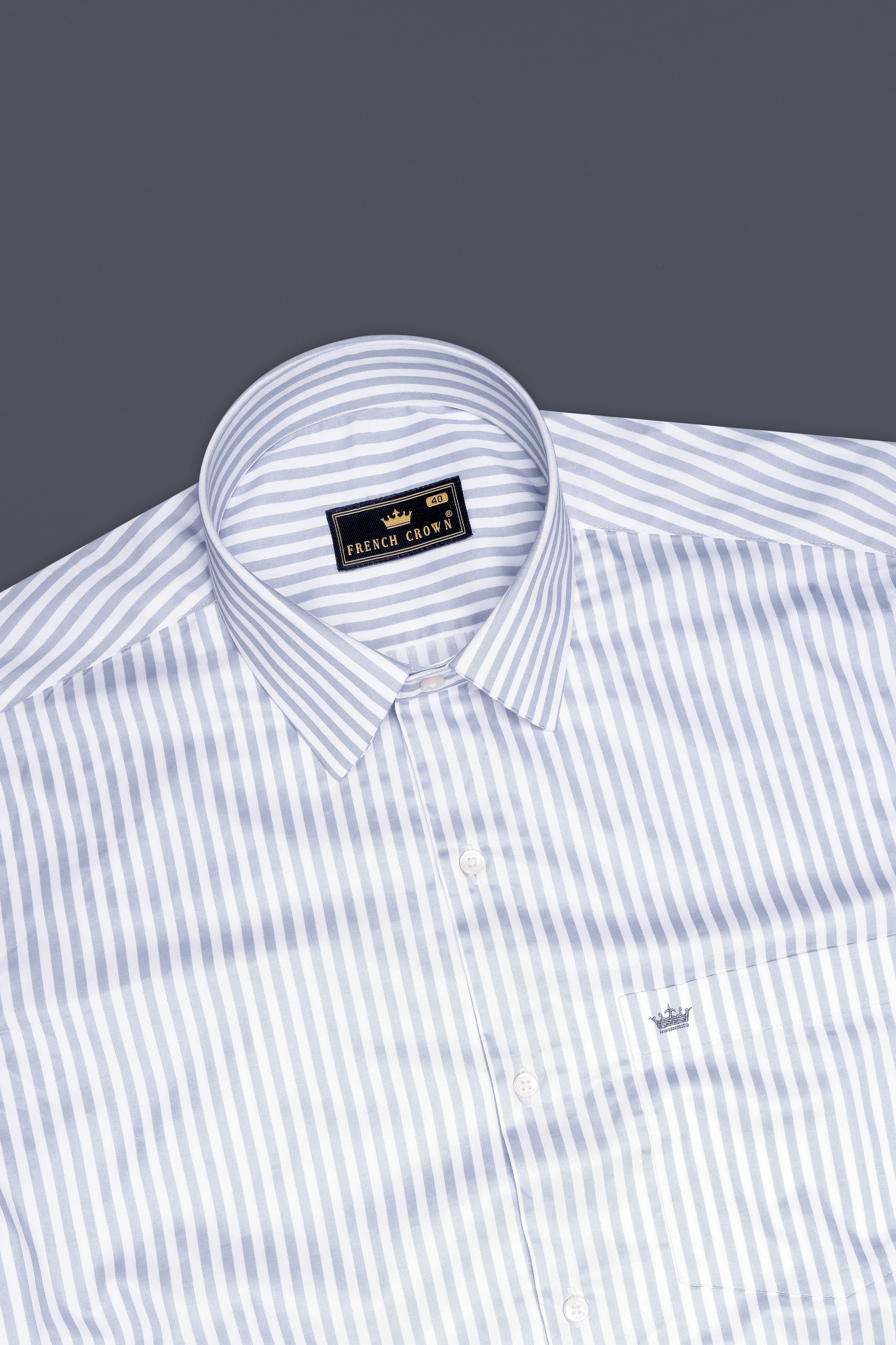 Strivaro-Aluminium Gray And Bright White Candy Striped Subtle Sheen Super Soft Premium Cotton Dress Shirt