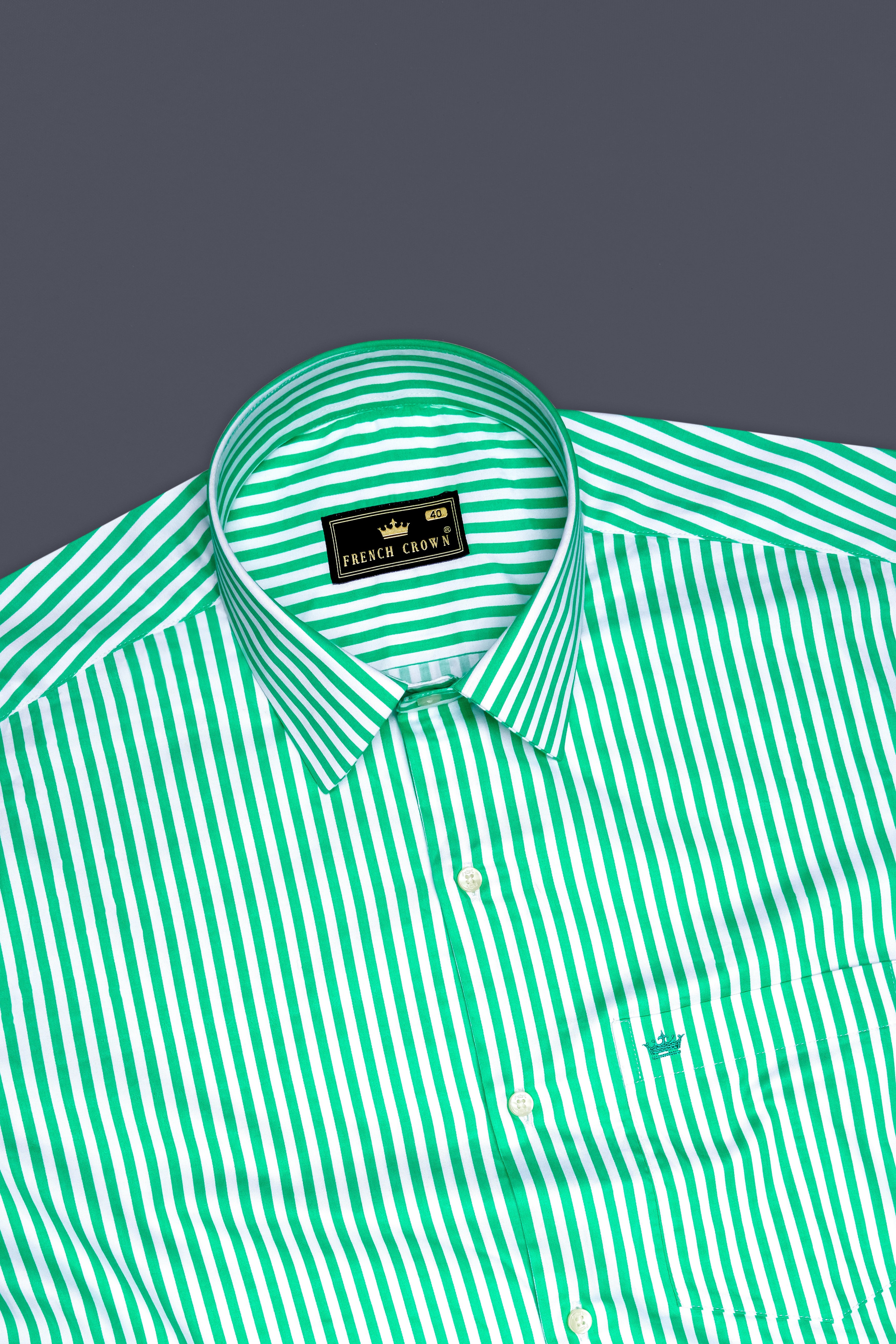 Virenza-Tealish Green And Bright White Candy Striped Subtle Sheen Super Soft Premium Cotton Dress Shirt