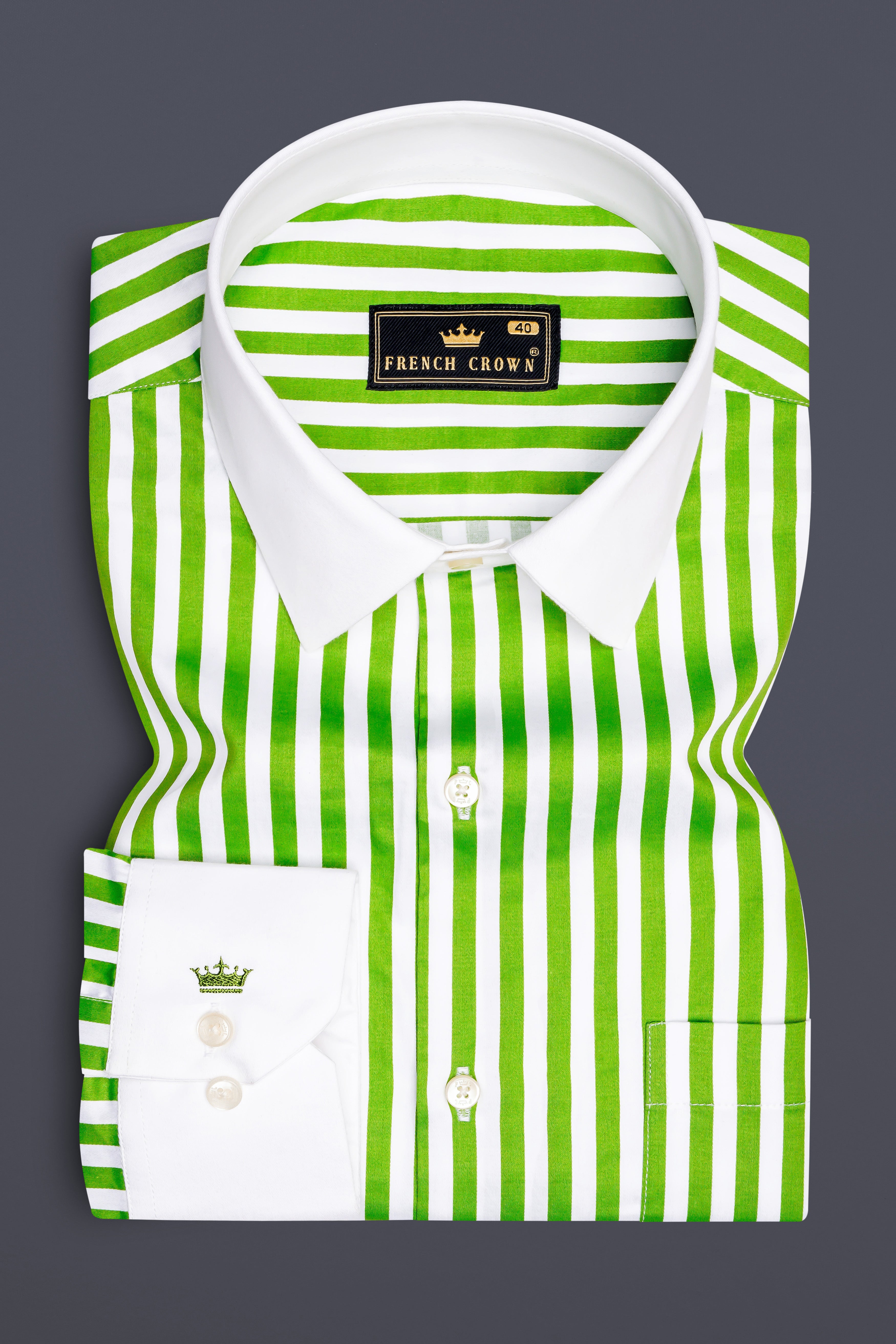 Lustrivon-Citrus Green And Bright White Candy Striped Subtle Sheen Super Soft Premium Cotton White Cuff Collar Dress Shirt 14012-WCC-38, 14012-WCC-H-38, 14012-WCC-39, 14012-WCC-H-39, 14012-WCC-40, 14012-WCC-H-40, 14012-WCC-42, 14012-WCC-H-42, 14012-WCC-44, 14012-WCC-H-44, 14012-WCC-46, 14012-WCC-H-46, 14012-WCC-48, 14012-WCC-H-48, 14012-WCC-50, 14012-WCC-H-50, 14012-WCC-52, 14012-WCC-H-52