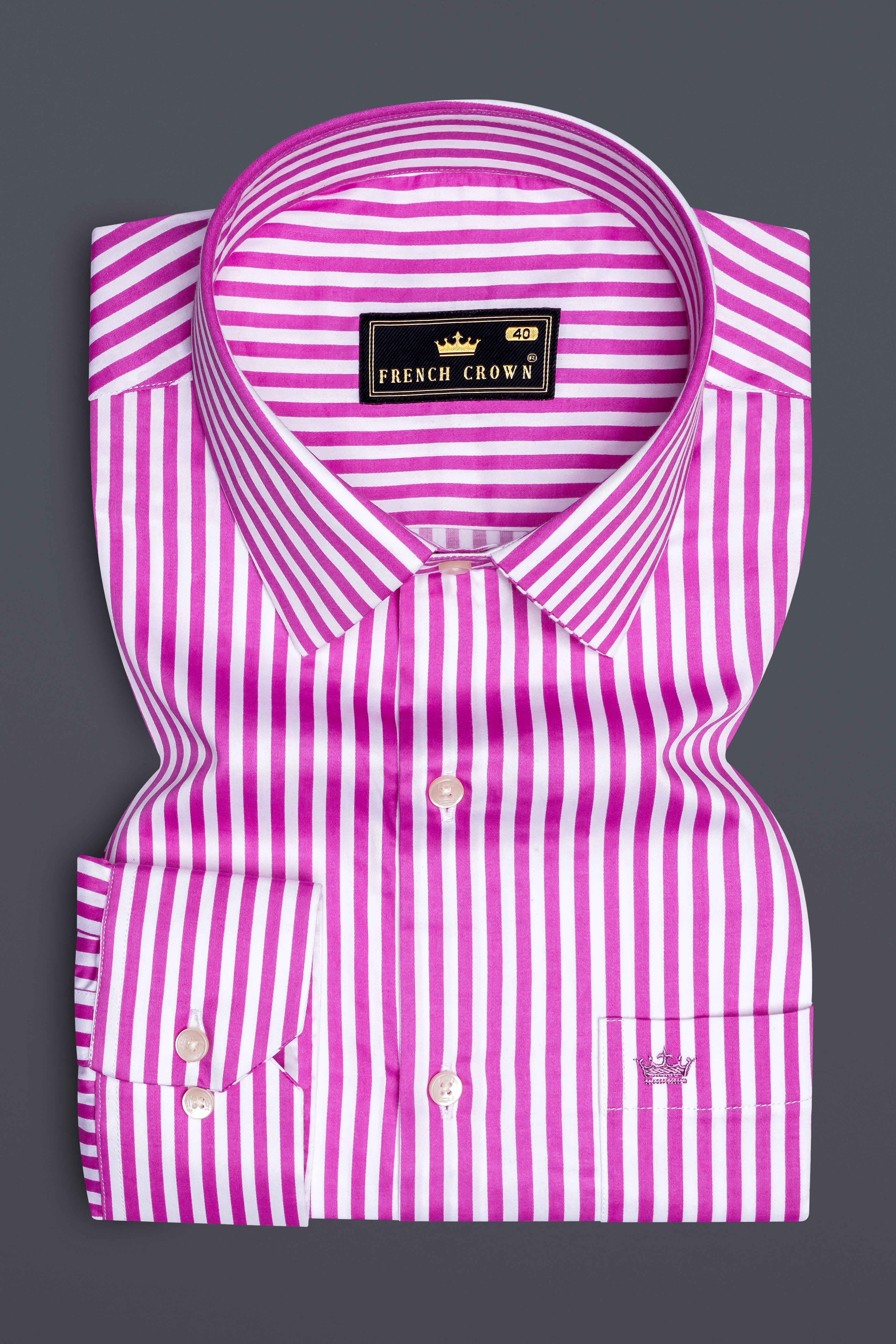 Rosavon-Purplish Pink And Bright White Candy Striped Subtle Sheen Super Soft Premium Cotton Dress Shirt