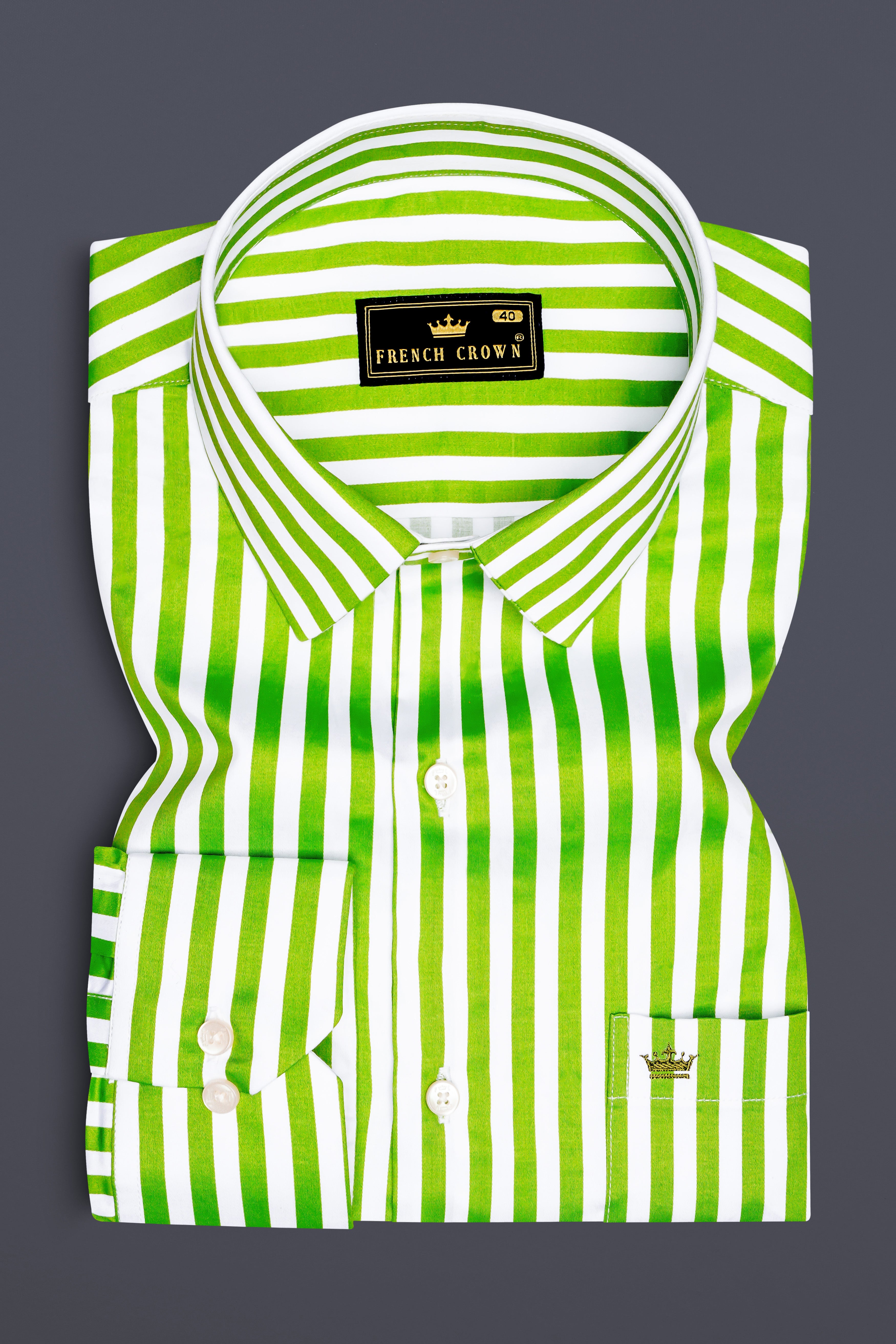 Lustrivon-Citrus Green And Bright White Candy Striped Subtle Sheen Super Soft Premium Cotton Dress Shirt