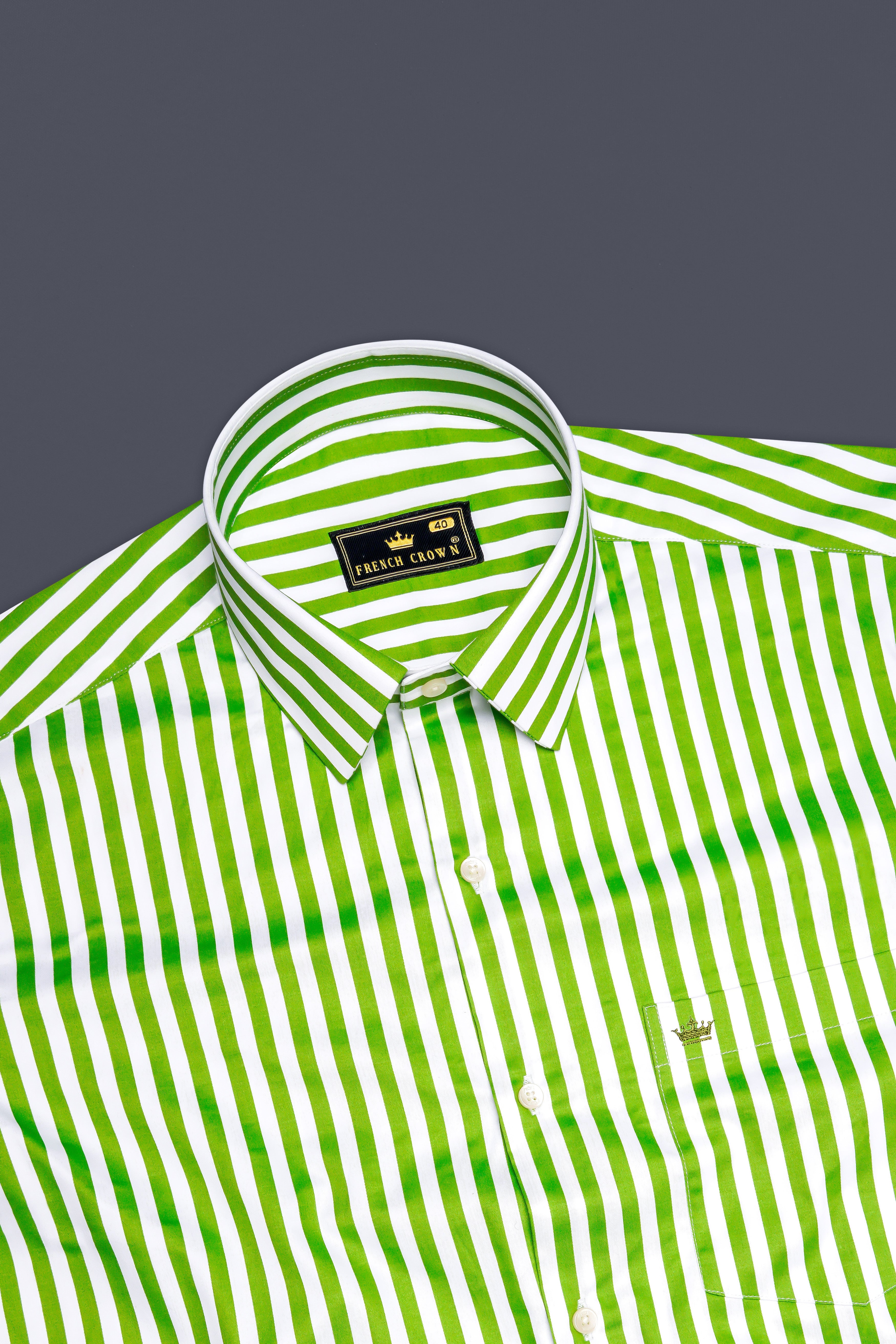 Lustrivon-Citrus Green And Bright White Candy Striped Subtle Sheen Super Soft Premium Cotton Dress Shirt