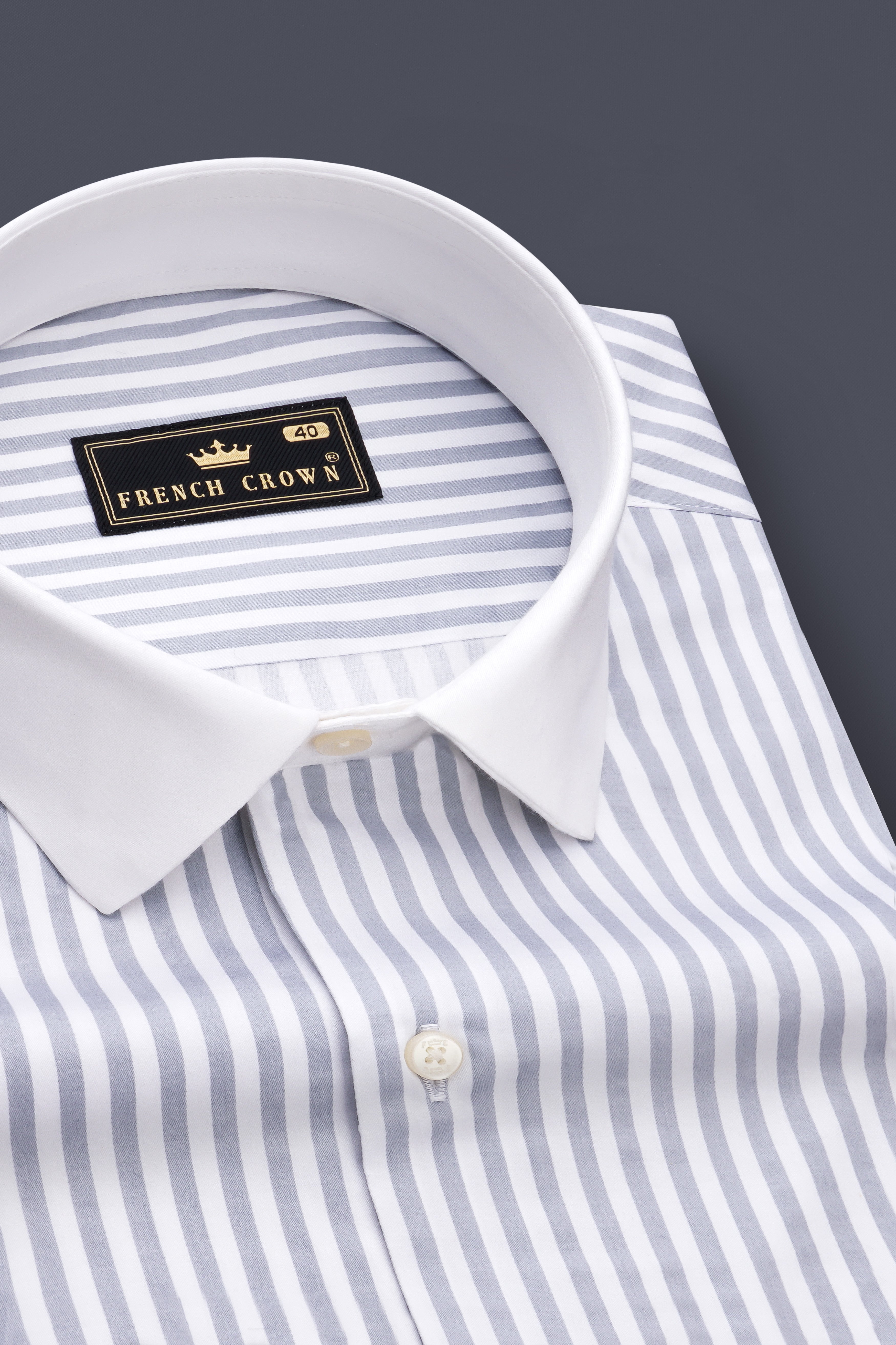 Strivaro-Aluminium Gray And Bright White Candy Striped Subtle Sheen Super Soft Premium Cotton Cuff Collar Dress Shirt 14017-WCC-38, 14017-WCC-H-38, 14017-WCC-39, 14017-WCC-H-39, 14017-WCC-40, 14017-WCC-H-40, 14017-WCC-42, 14017-WCC-H-42, 14017-WCC-44, 14017-WCC-H-44, 14017-WCC-46, 14017-WCC-H-46, 14017-WCC-48, 14017-WCC-H-48, 14017-WCC-50, 14017-WCC-H-50, 14017-WCC-52, 14017-WCC-H-52