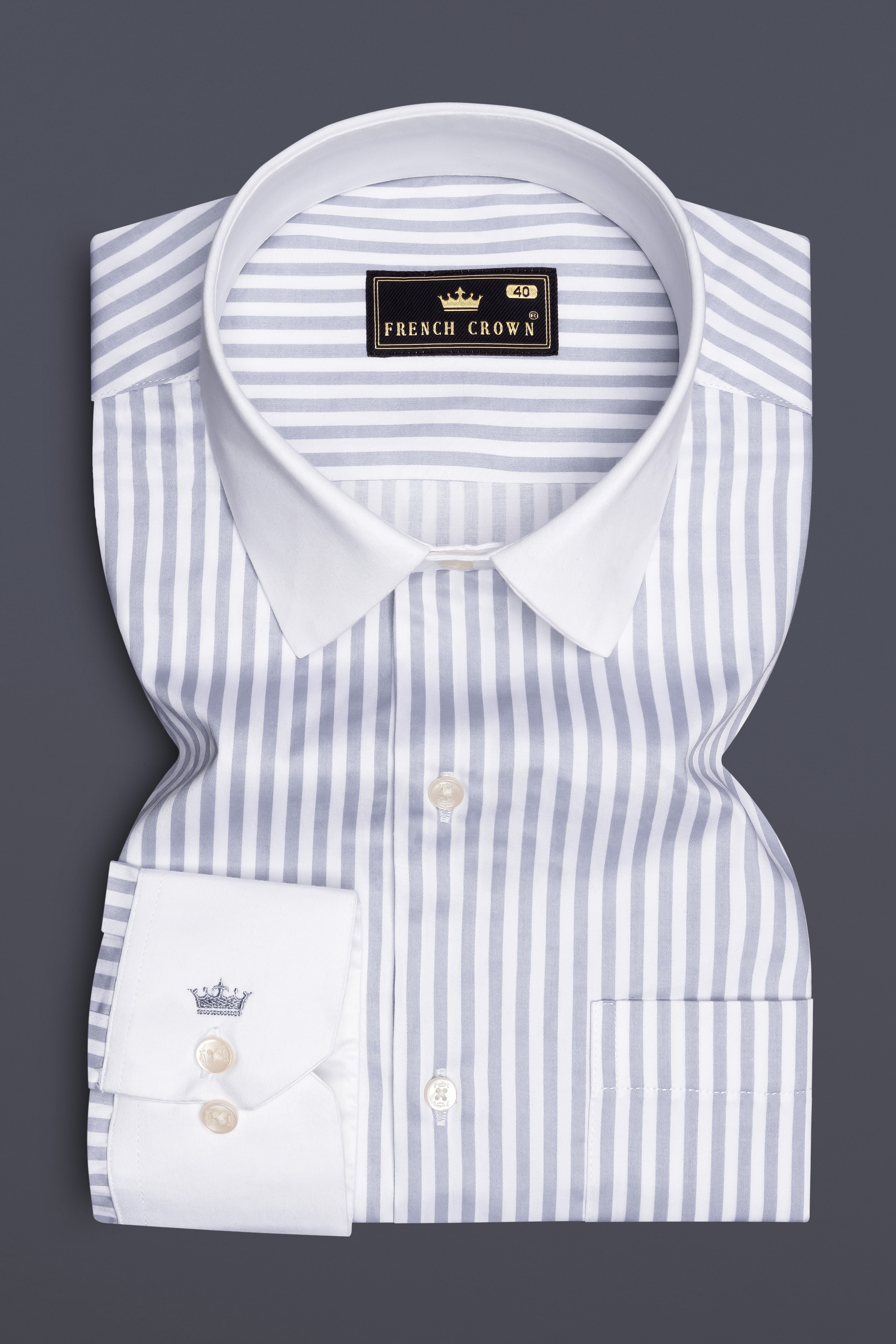 Strivaro-Aluminium Gray And Bright White Candy Striped Subtle Sheen Super Soft Premium Cotton Cuff Collar Dress Shirt 14017-WCC-38, 14017-WCC-H-38, 14017-WCC-39, 14017-WCC-H-39, 14017-WCC-40, 14017-WCC-H-40, 14017-WCC-42, 14017-WCC-H-42, 14017-WCC-44, 14017-WCC-H-44, 14017-WCC-46, 14017-WCC-H-46, 14017-WCC-48, 14017-WCC-H-48, 14017-WCC-50, 14017-WCC-H-50, 14017-WCC-52, 14017-WCC-H-52