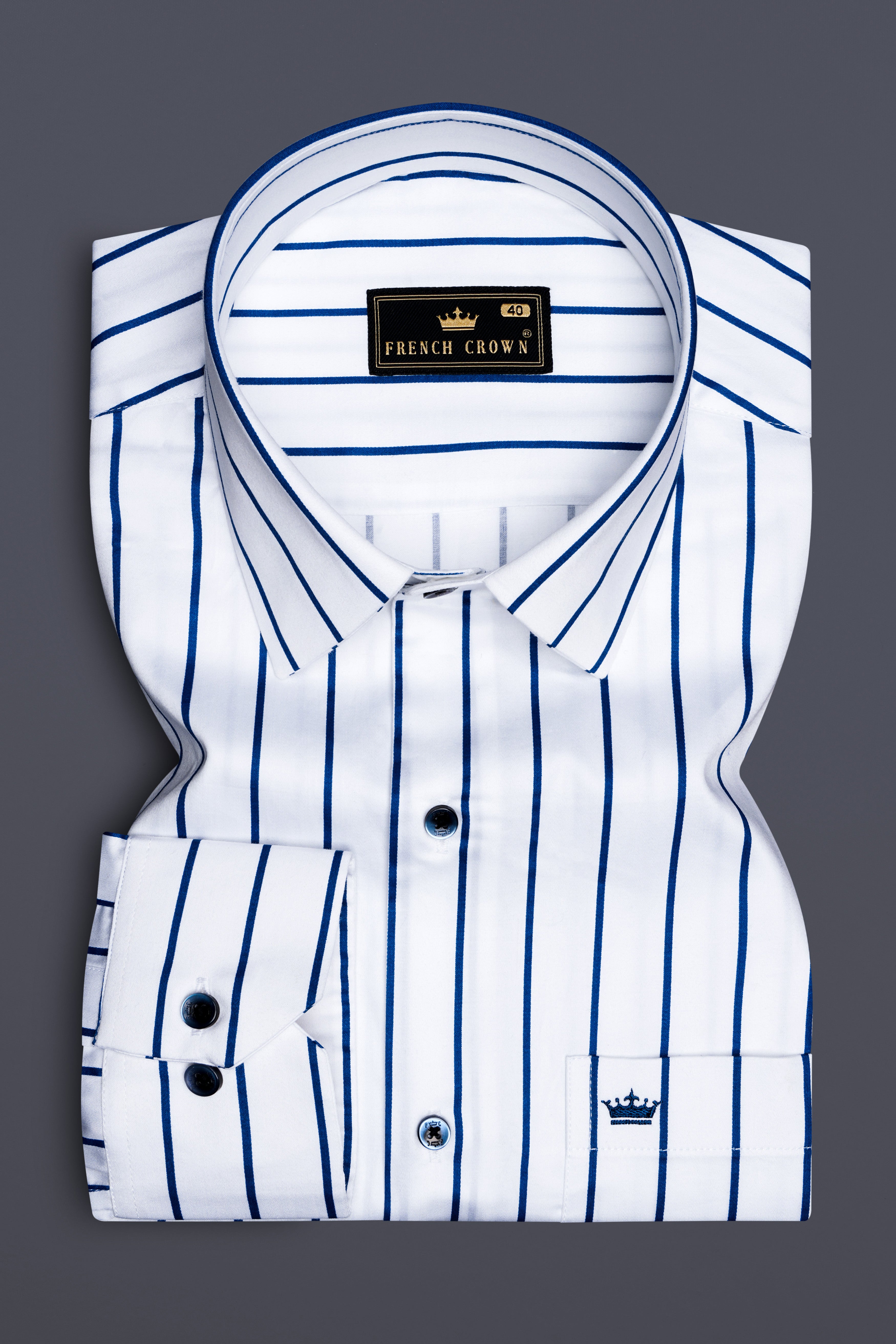 Lustrivon-Bright White And Downriver Blue Pin Striped Subtle Sheen Super Soft Premium Cotton Dress Shirt