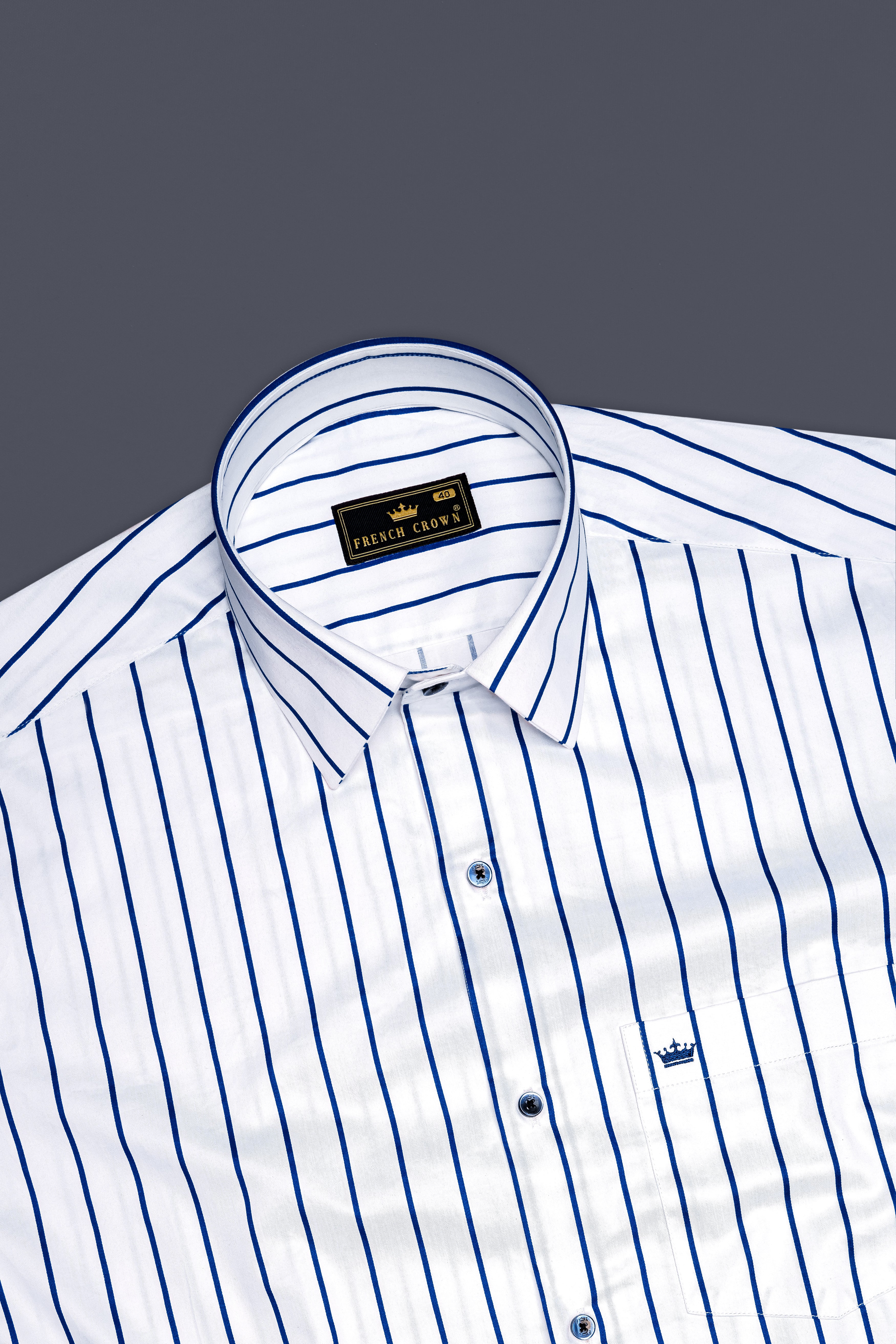 Lustrivon-Bright White And Downriver Blue Pin Striped Subtle Sheen Super Soft Premium Cotton Dress Shirt