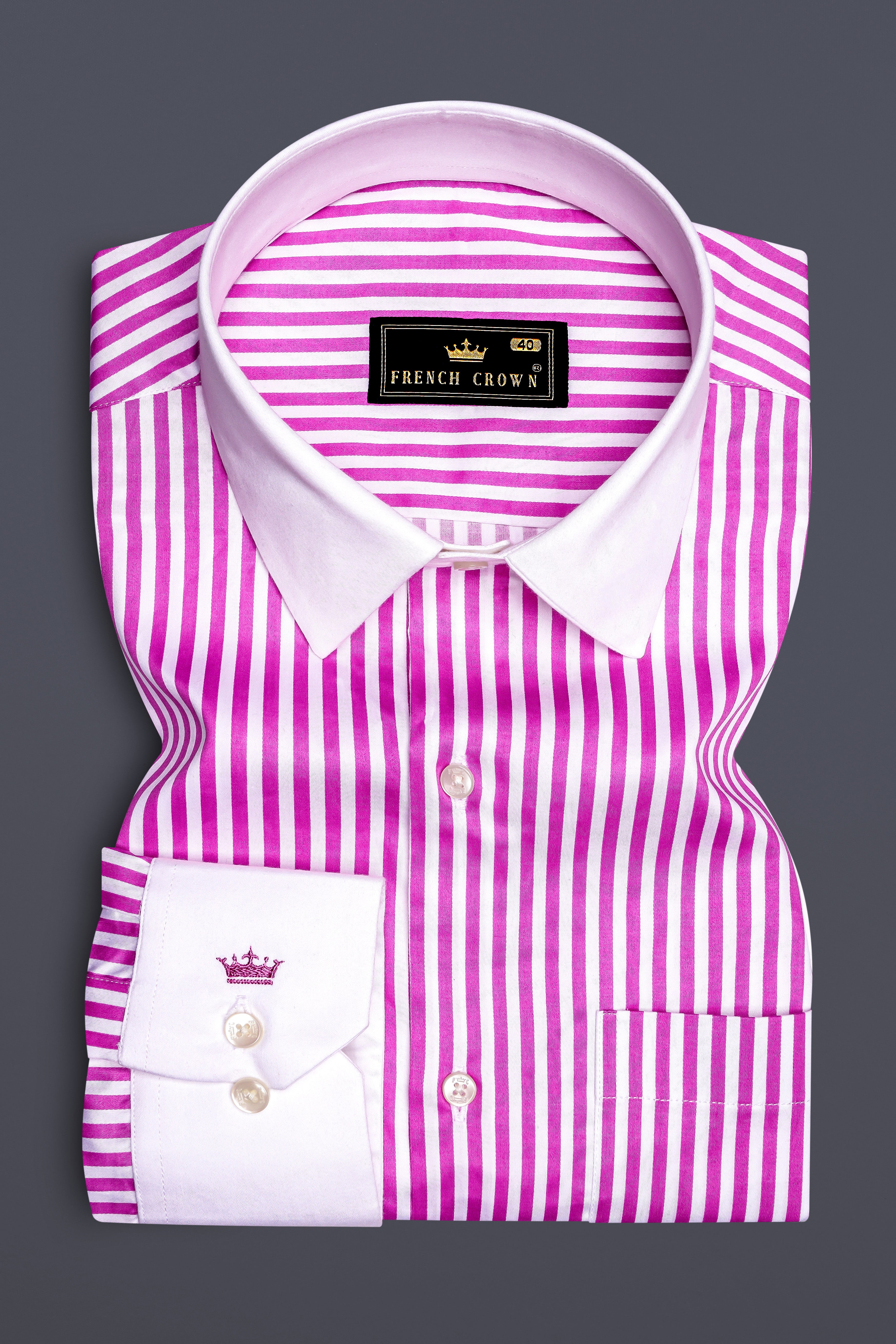 Rosavon-Purplish Pink And Bright White Candy Striped Subtle Sheen Super Soft Premium Cotton Cuff Collar Dress Shirt 14021-WCC-38, 14021-WCC-H-38, 14021-WCC-39, 14021-WCC-H-39, 14021-WCC-40, 14021-WCC-H-40, 14021-WCC-42, 14021-WCC-H-42, 14021-WCC-44, 14021-WCC-H-44, 14021-WCC-46, 14021-WCC-H-46, 14021-WCC-48, 14021-WCC-H-48, 14021-WCC-50, 14021-WCC-H-50, 14021-WCC-52, 14021-WCC-H-52