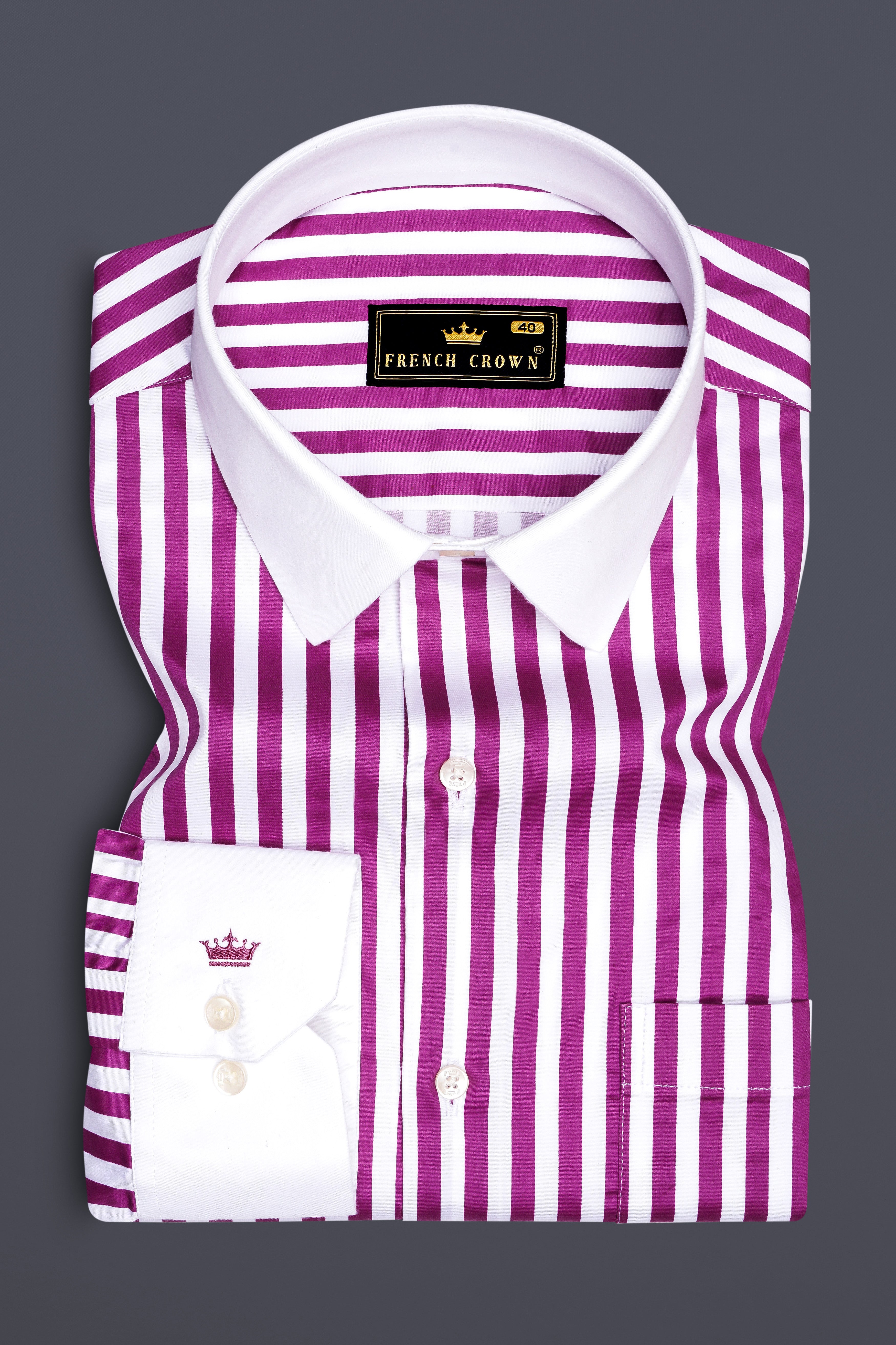 Candrosa-Fuchsia Purple And Bright White Candy Striped Subtle Sheen Super Soft Premium Cotton Cuff Collar Dress Shirt 14023-WCC-38, 14023-WCC-H-38, 14023-WCC-39, 14023-WCC-H-39, 14023-WCC-40, 14023-WCC-H-40, 14023-WCC-42, 14023-WCC-H-42, 14023-WCC-44, 14023-WCC-H-44, 14023-WCC-46, 14023-WCC-H-46, 14023-WCC-48, 14023-WCC-H-48, 14023-WCC-50, 14023-WCC-H-50, 14023-WCC-52, 14023-WCC-H-52