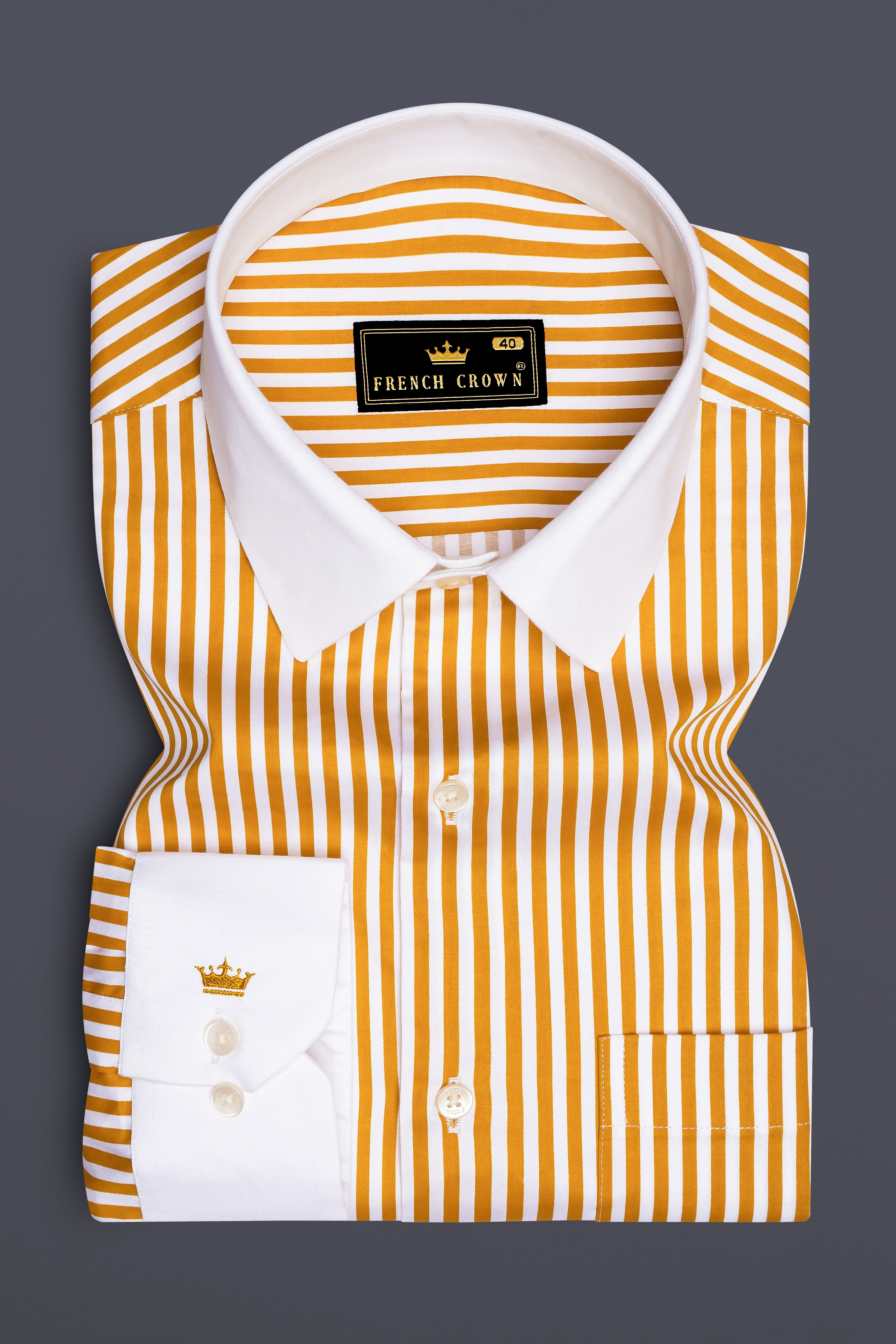 Solaro-Sunshade Yellow And Bright White Candy Striped Subtle Sheen Super Soft Premium Cotton Cuff Collar Dress Shirt 14024-WCC-38, 14024-WCC-H-38, 14024-WCC-39, 14024-WCC-H-39, 14024-WCC-40, 14024-WCC-H-40, 14024-WCC-42, 14024-WCC-H-42, 14024-WCC-44, 14024-WCC-H-44, 14024-WCC-46, 14024-WCC-H-46, 14024-WCC-48, 14024-WCC-H-48, 14024-WCC-50, 14024-WCC-H-50, 14024-WCC-52, 14024-WCC-H-52