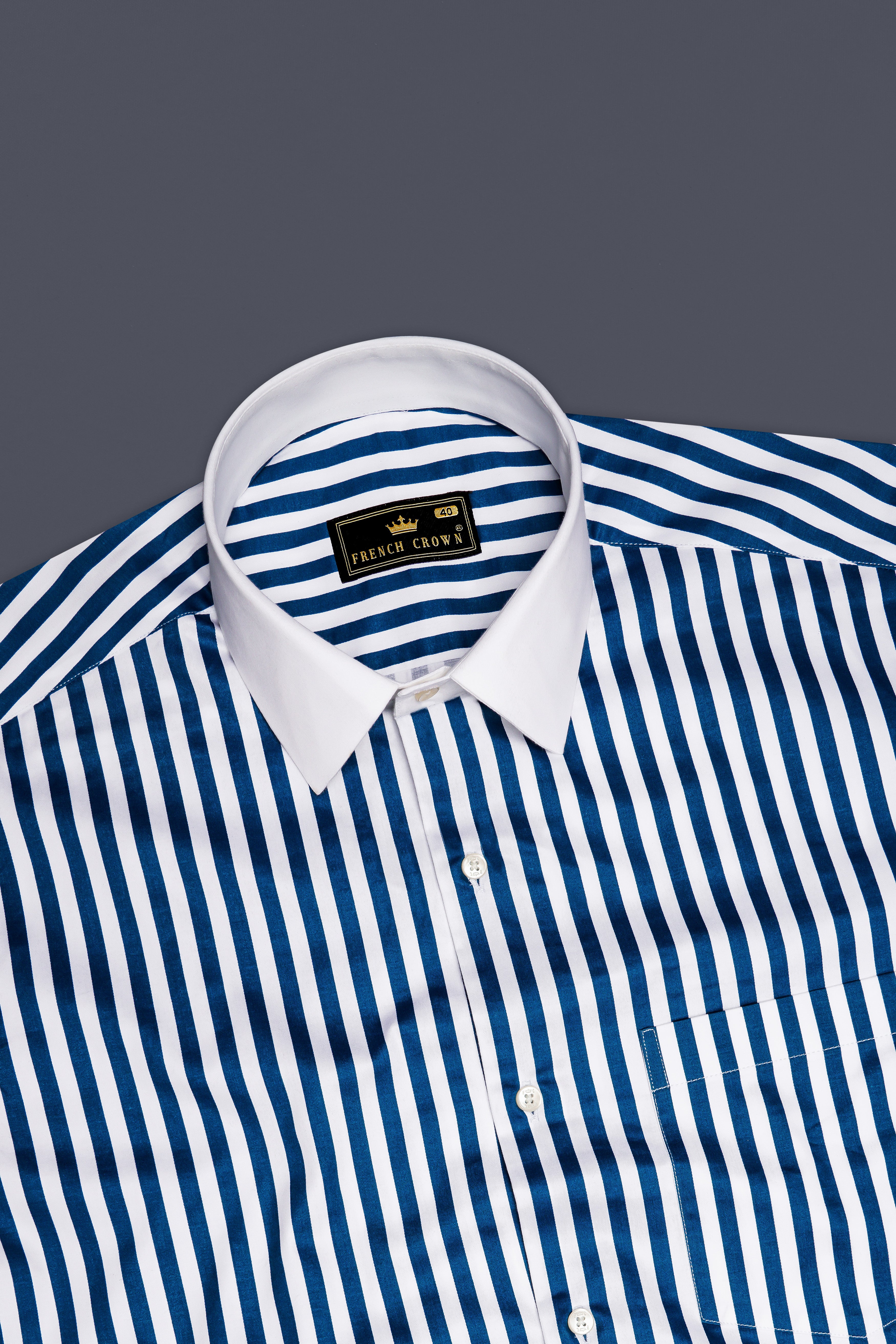 Azzorio-Catalina Blue And Bright White Candy Striped Subtle Sheen Super Soft Premium Cotton Cuff Collar Dress Shirt