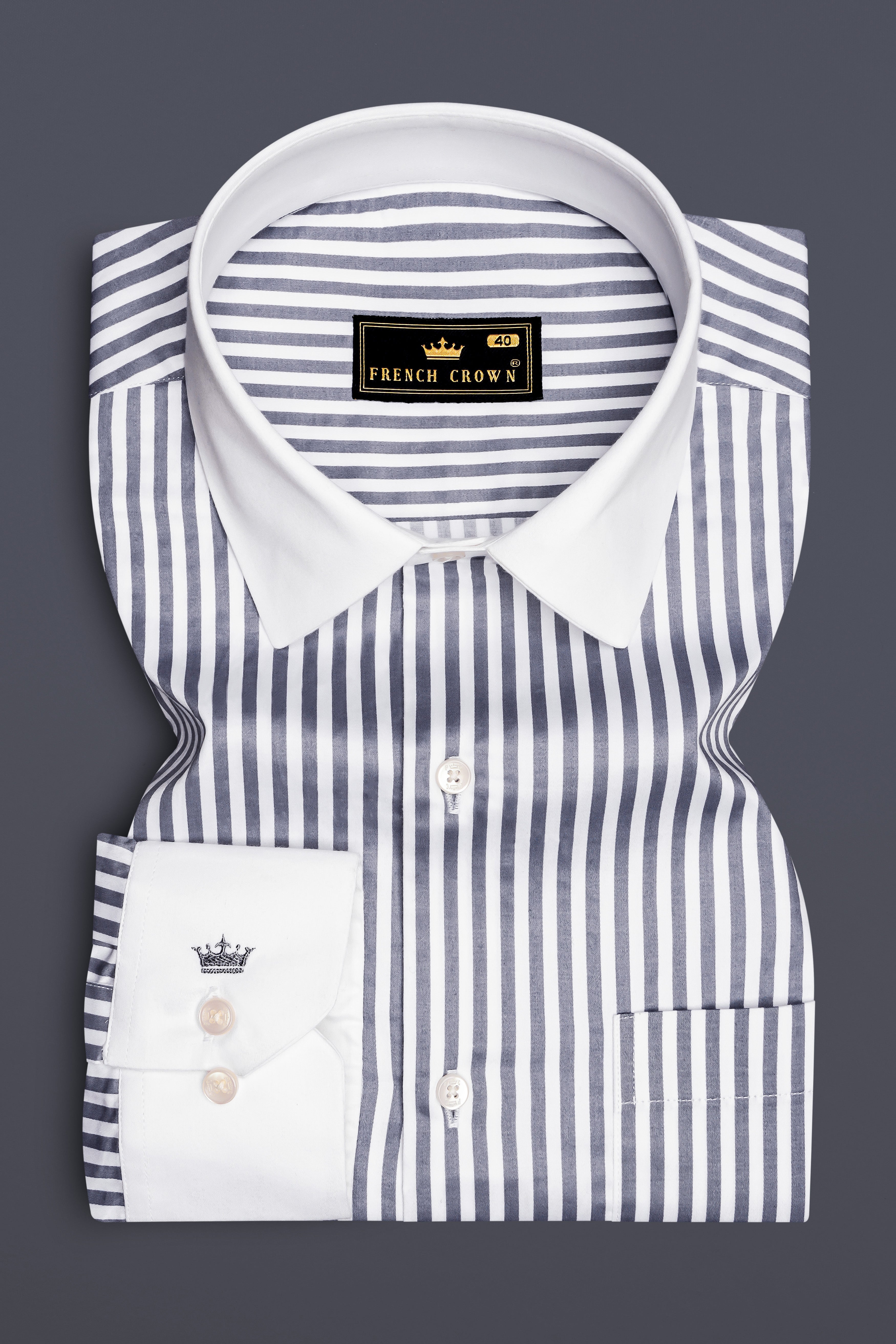 Cinerra-Amethyst Gray And Bright White Striped Subtle Sheen Super Soft Premium Cotton Cuff Collar Dress Shirt 14027-WCC-38, 14027-WCC-H-38, 14027-WCC-39, 14027-WCC-H-39, 14027-WCC-40, 14027-WCC-H-40, 14027-WCC-42, 14027-WCC-H-42, 14027-WCC-44, 14027-WCC-H-44, 14027-WCC-46, 14027-WCC-H-46, 14027-WCC-48, 14027-WCC-H-48, 14027-WCC-50, 14027-WCC-H-50, 14027-WCC-52, 14027-WCC-H-52
