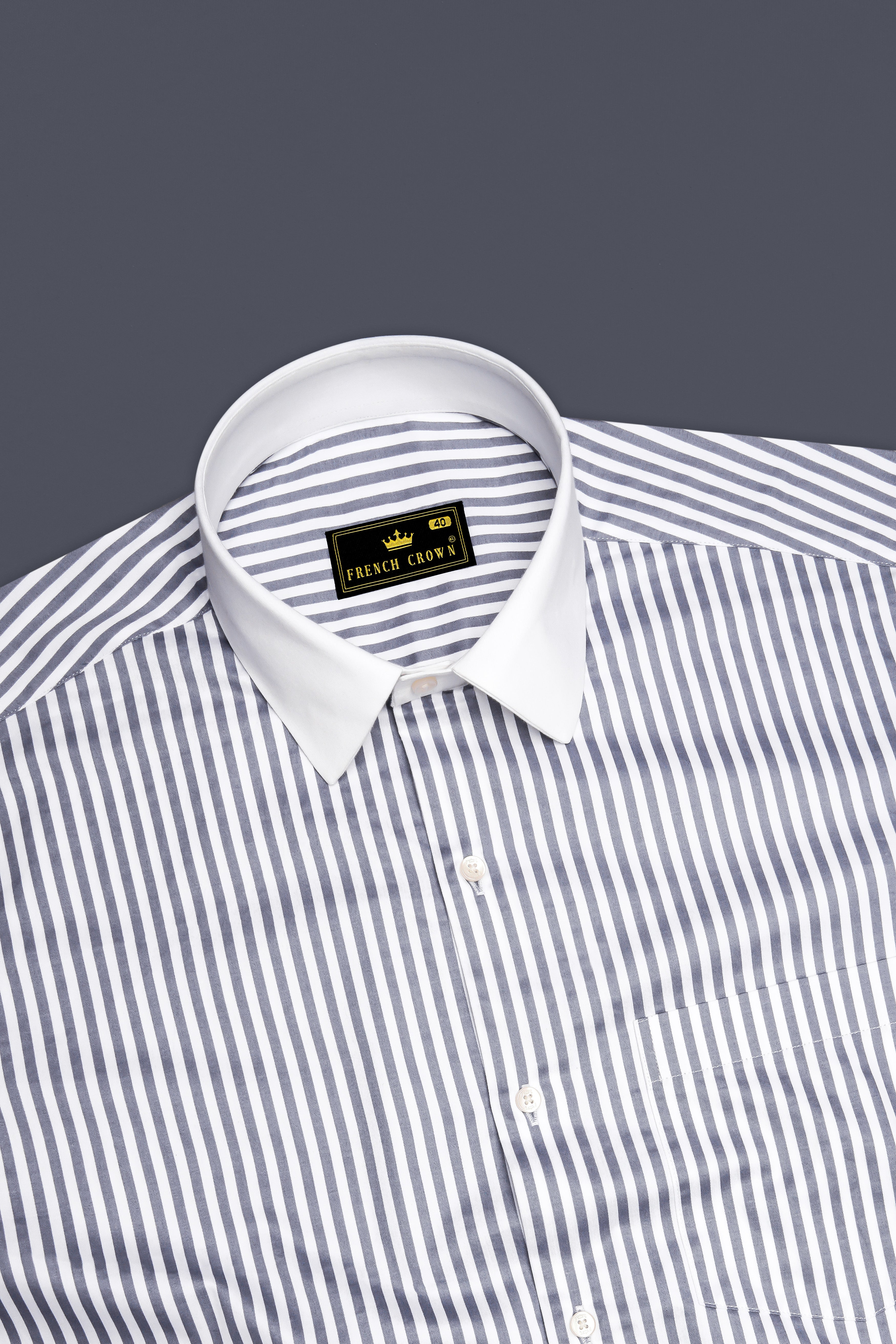 Cinerra-Amethyst Gray And Bright White Striped Subtle Sheen Super Soft Premium Cotton Cuff Collar Dress Shirt