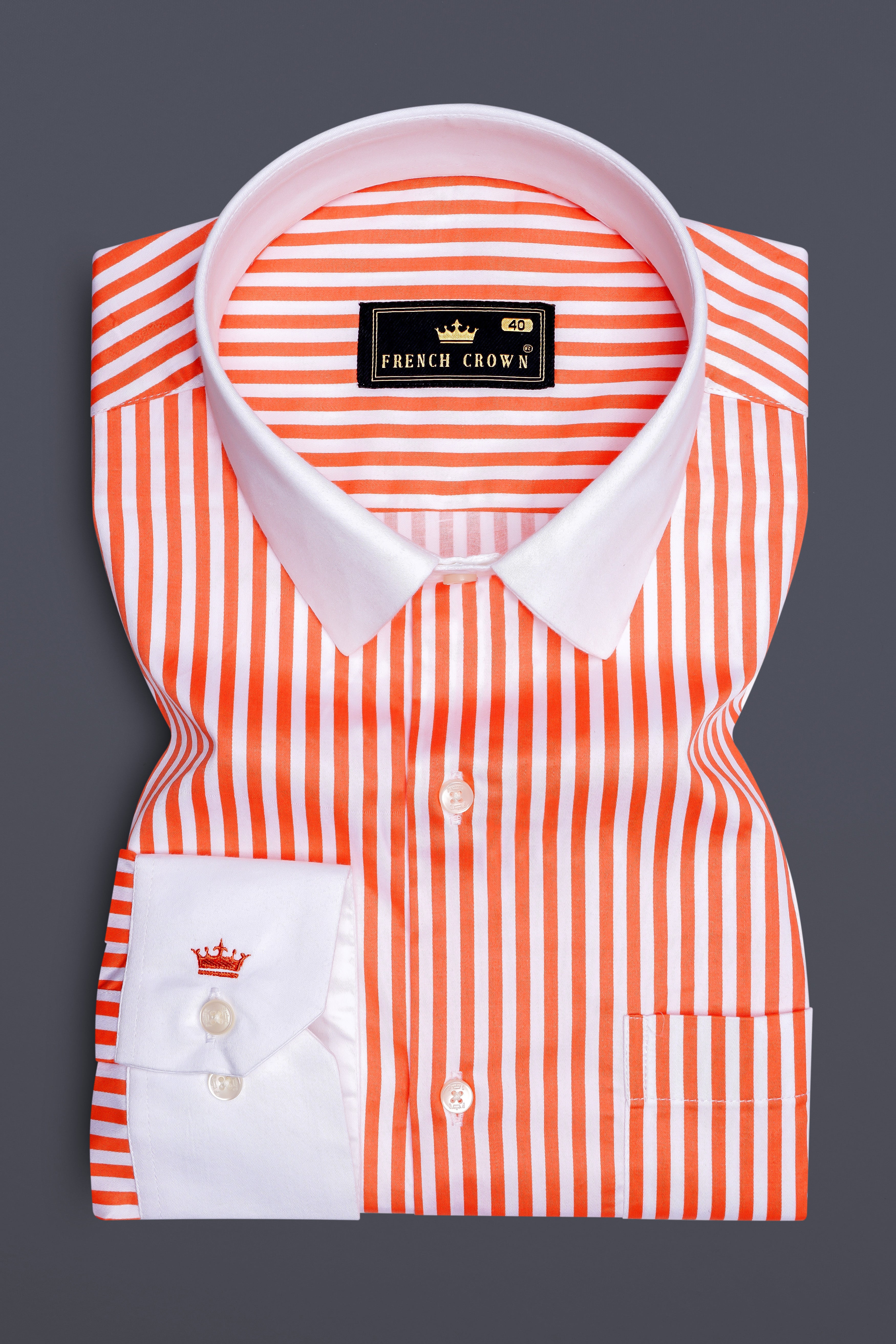 Arancio-Bittersweet Orange And Bright White Candy Striped Subtle Sheen Super Soft Premium Cotton Cuff Collar Dress Shirt 14033-WCC-38, 14033-WCC-H-38, 14033-WCC-39, 14033-WCC-H-39, 14033-WCC-40, 14033-WCC-H-40, 14033-WCC-42, 14033-WCC-H-42, 14033-WCC-44, 14033-WCC-H-44, 14033-WCC-46, 14033-WCC-H-46, 14033-WCC-48, 14033-WCC-H-48, 14033-WCC-50, 14033-WCC-H-50, 14033-WCC-52, 14033-WCC-H-52