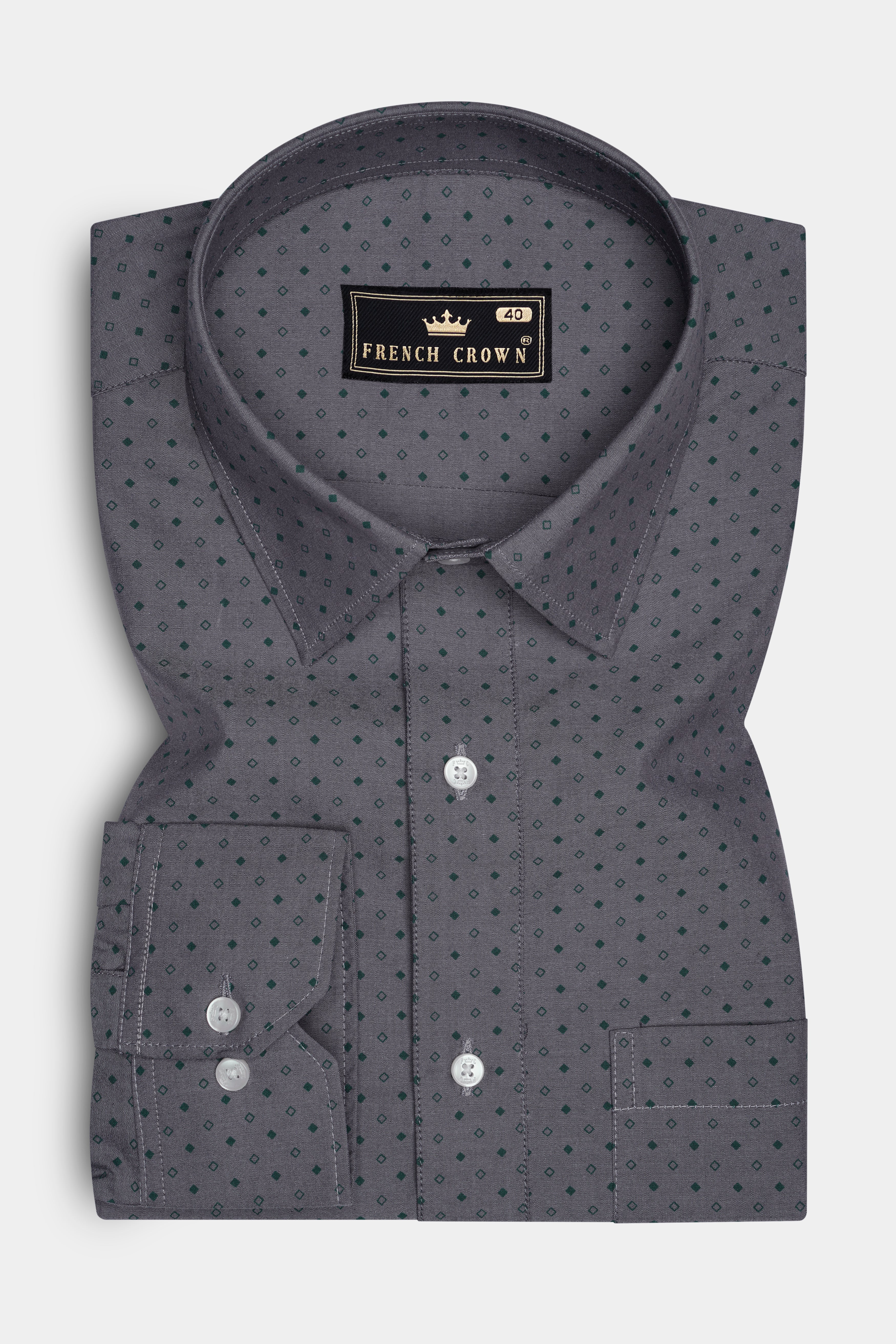 Micravo-Suva Gray And Green Micro Printed Premium Giza Cotton Dress Shirt