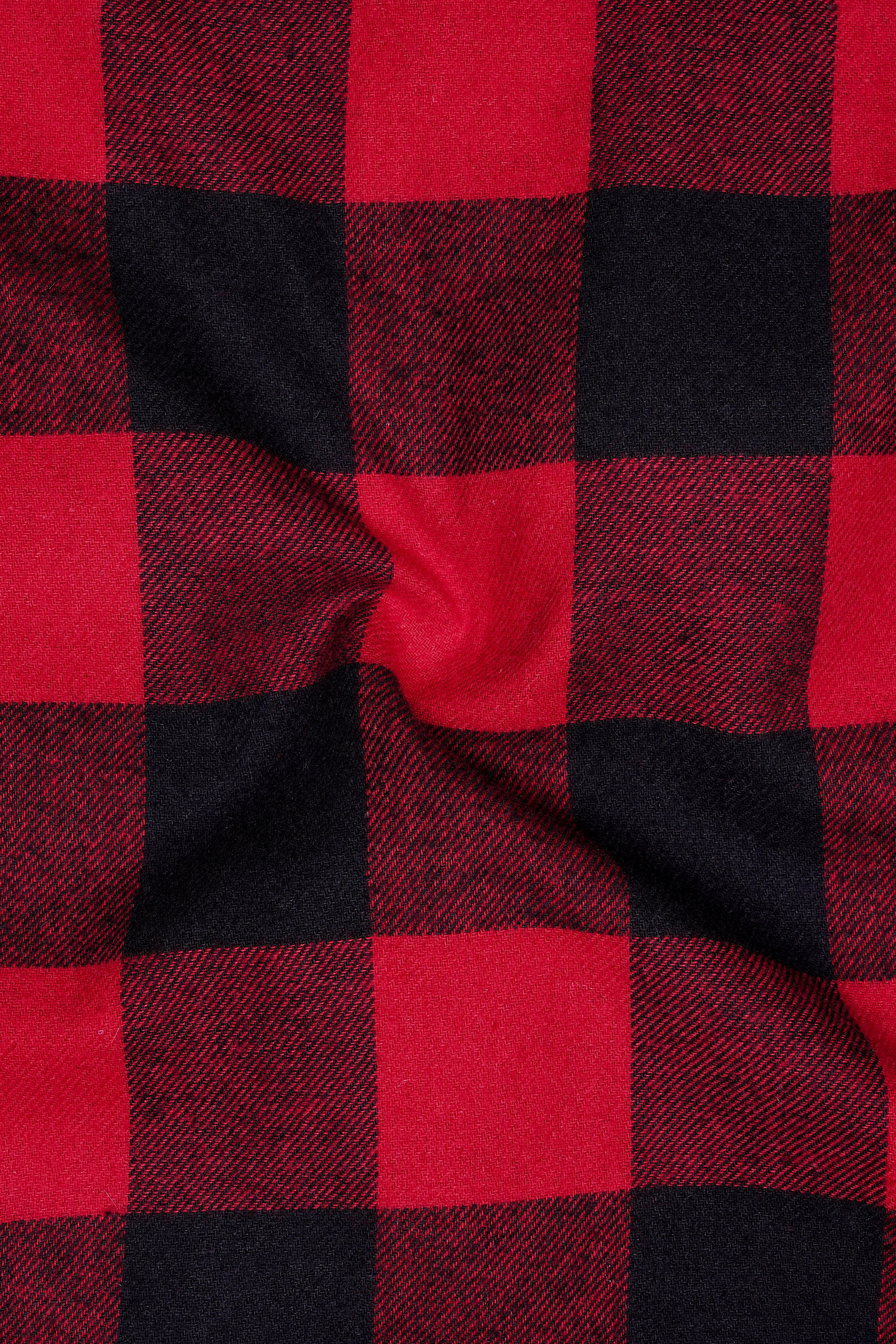 Flanvoro-Cornell Red And Jade Black Plaid Flannel Designer Overhirt/Shacket