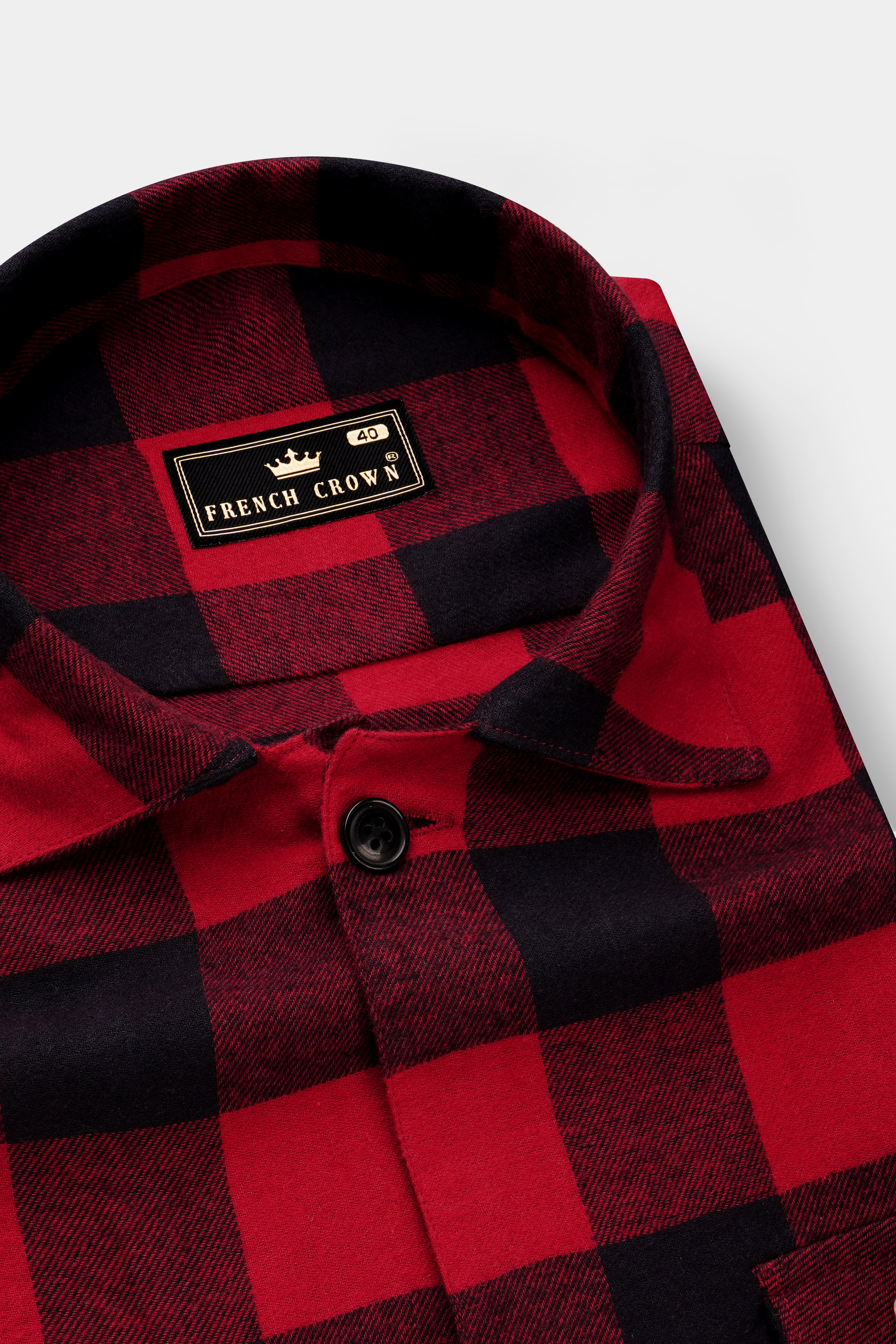 Flanvoro-Cornell Red And Jade Black Plaid Flannel Designer Overhirt/Shacket