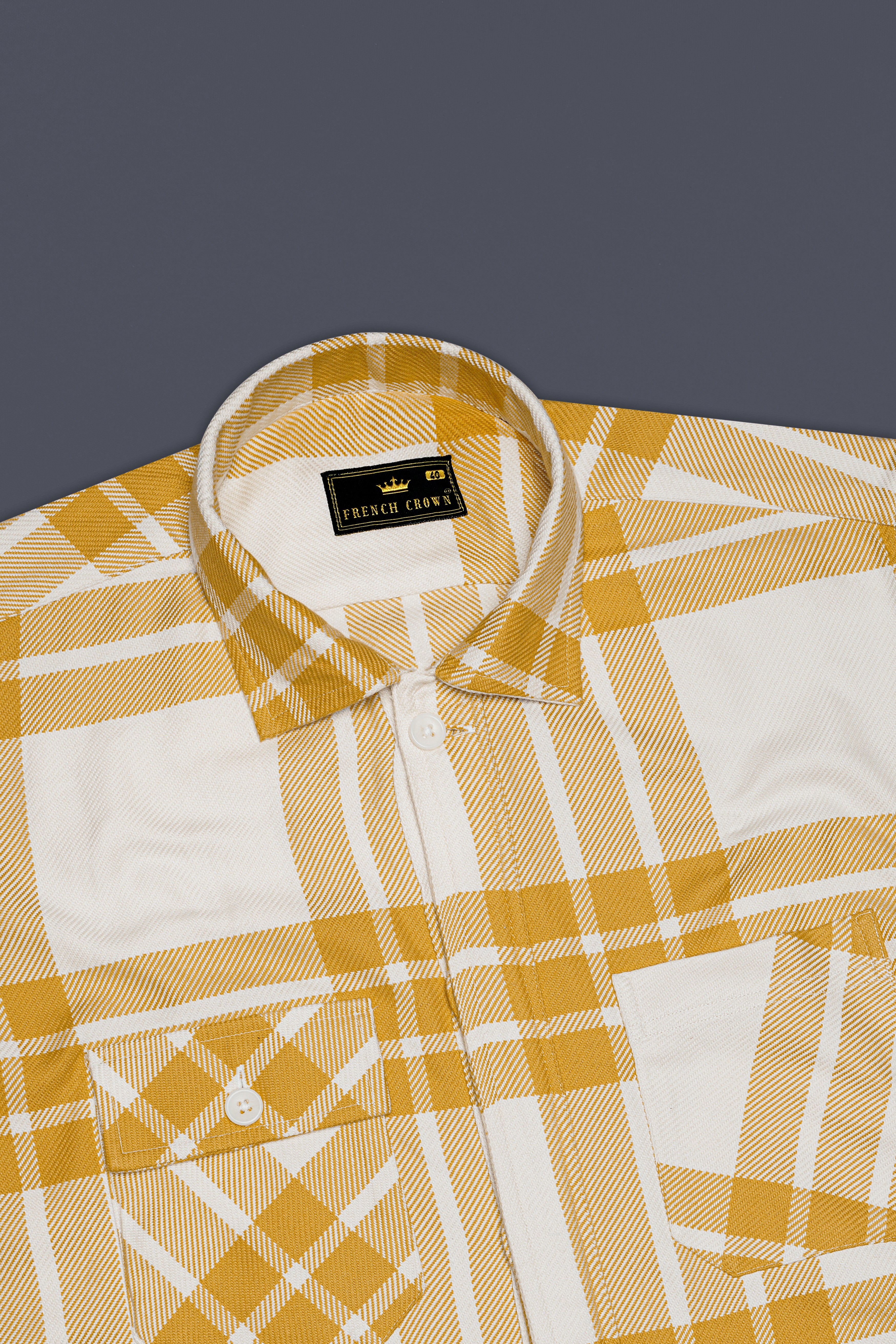 Solaro-Marigold Yellow And Bright White Plaid Heavyweight Twill Designer Overshirt/Shacket