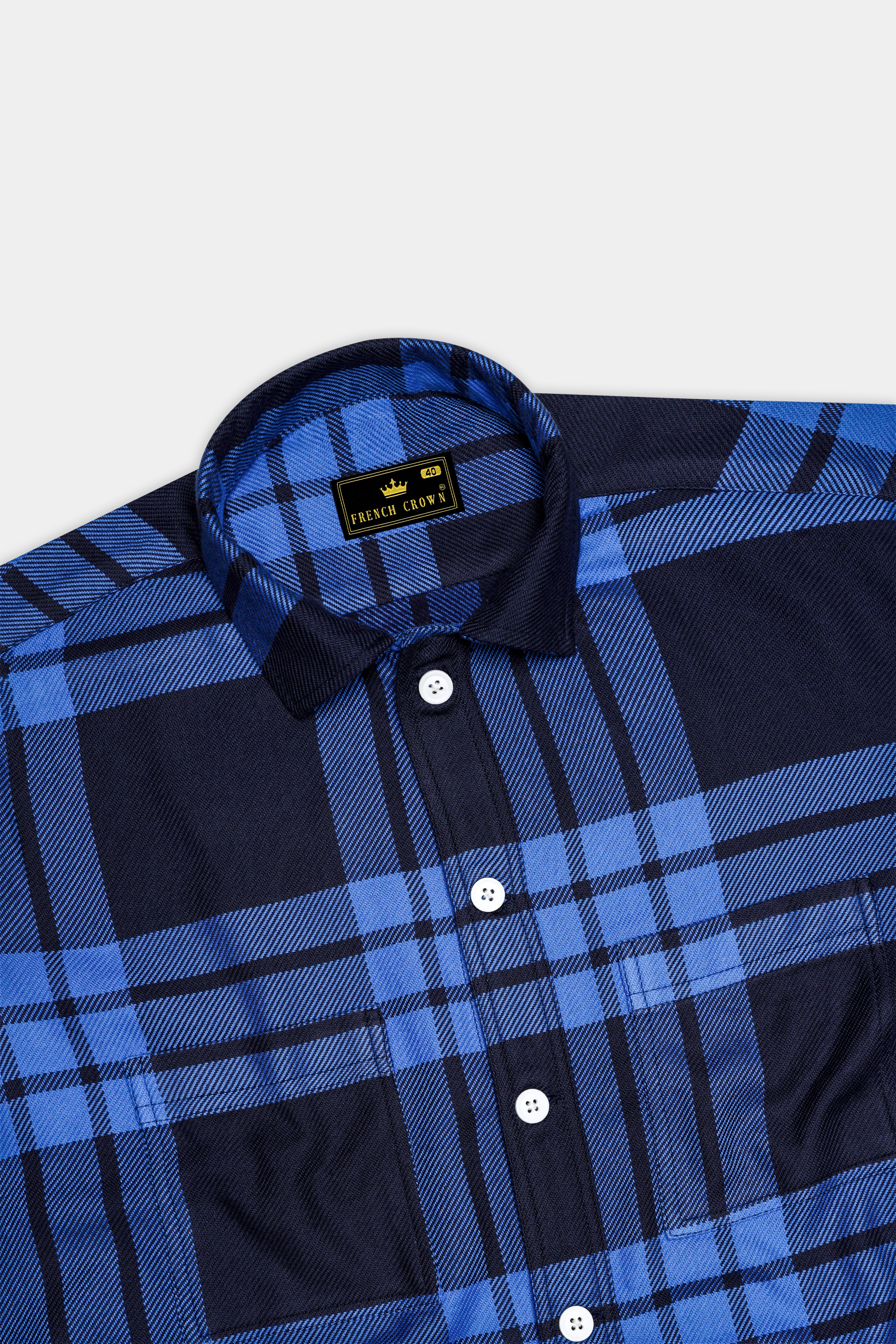 Ironoro-Glaucous Blue And Thunder Plaid Twill Heavyweight Designer Ovesrhirt/Shacket