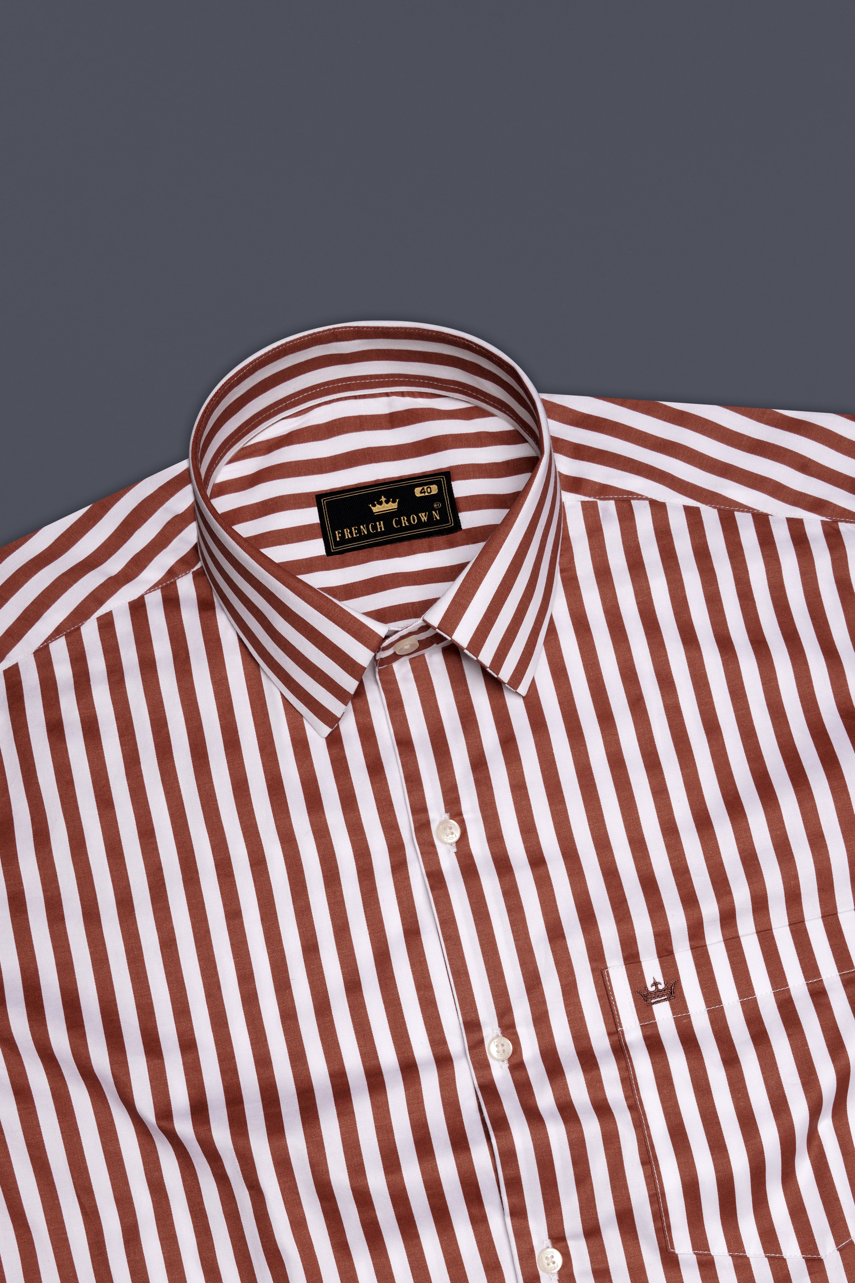 Brunoro-Ironstone Brown And Bright White Candy Striped Subtle Sheen Super Soft Premium Cotton Dress Shirt