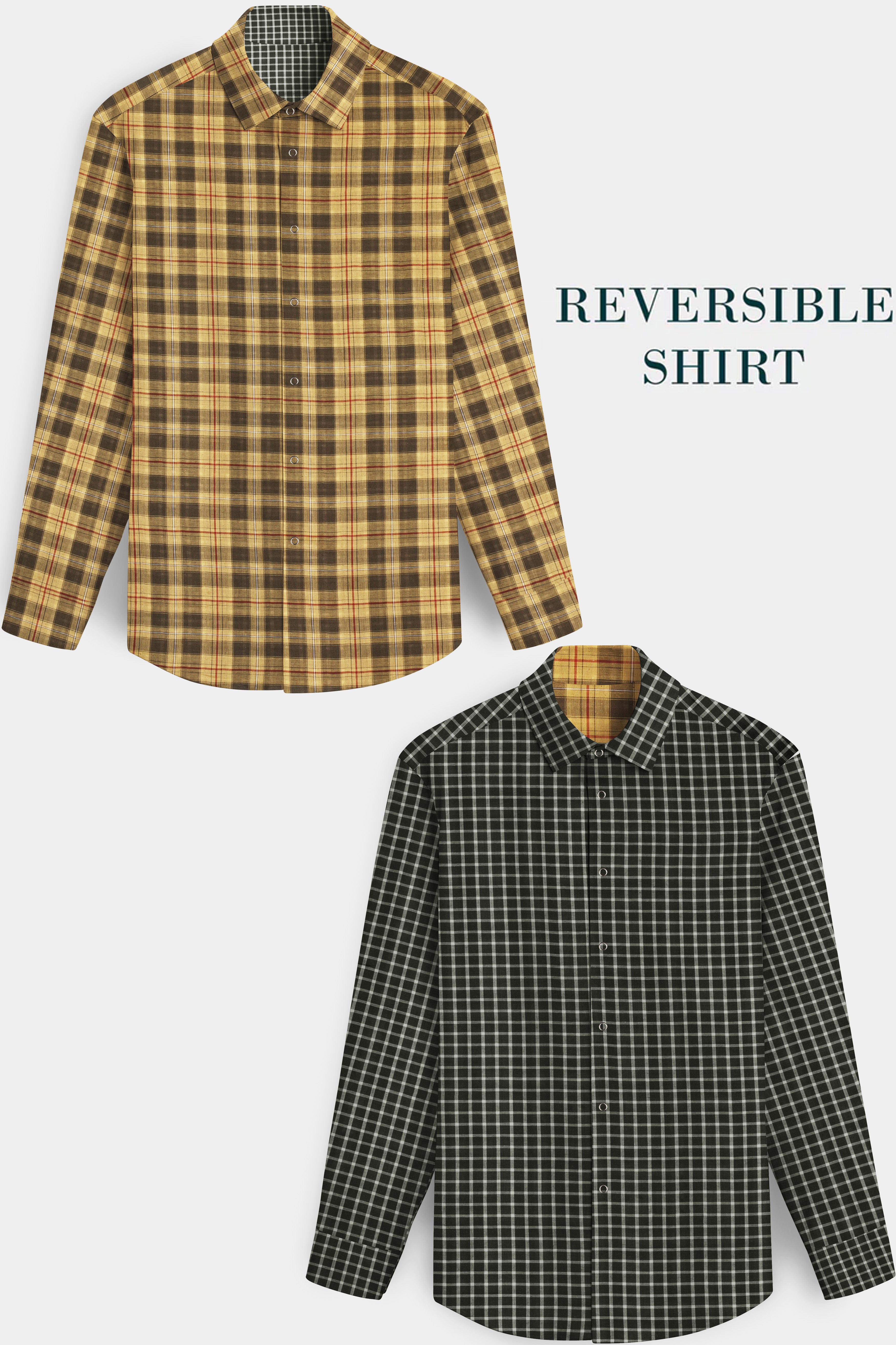 Revoro-Saffron Yellow And Zeus Green Premium Giza Cotton Reversible Shirt