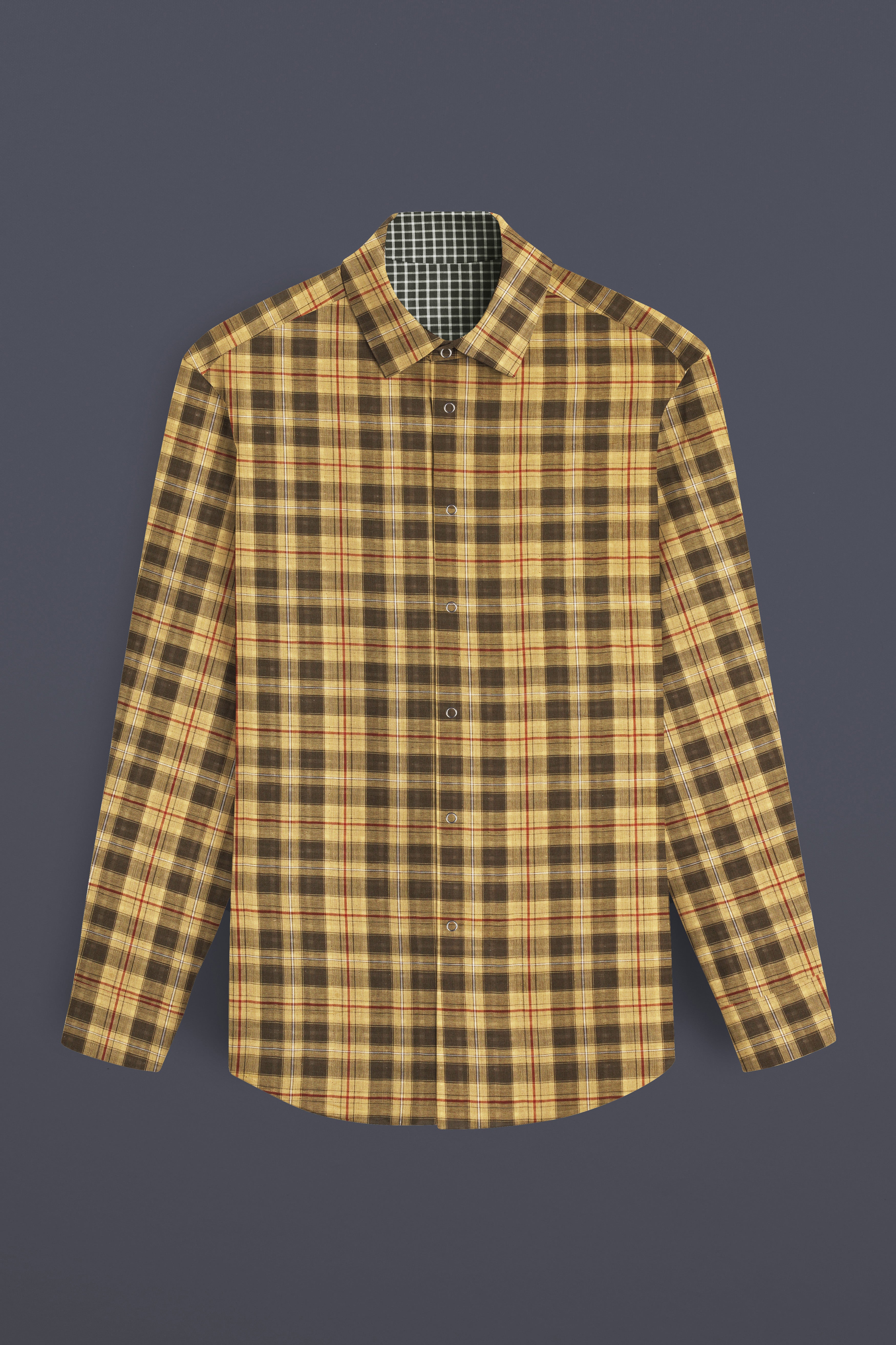 Revoro-Saffron Yellow And Zeus Green Premium Giza Cotton Reversible Shirt