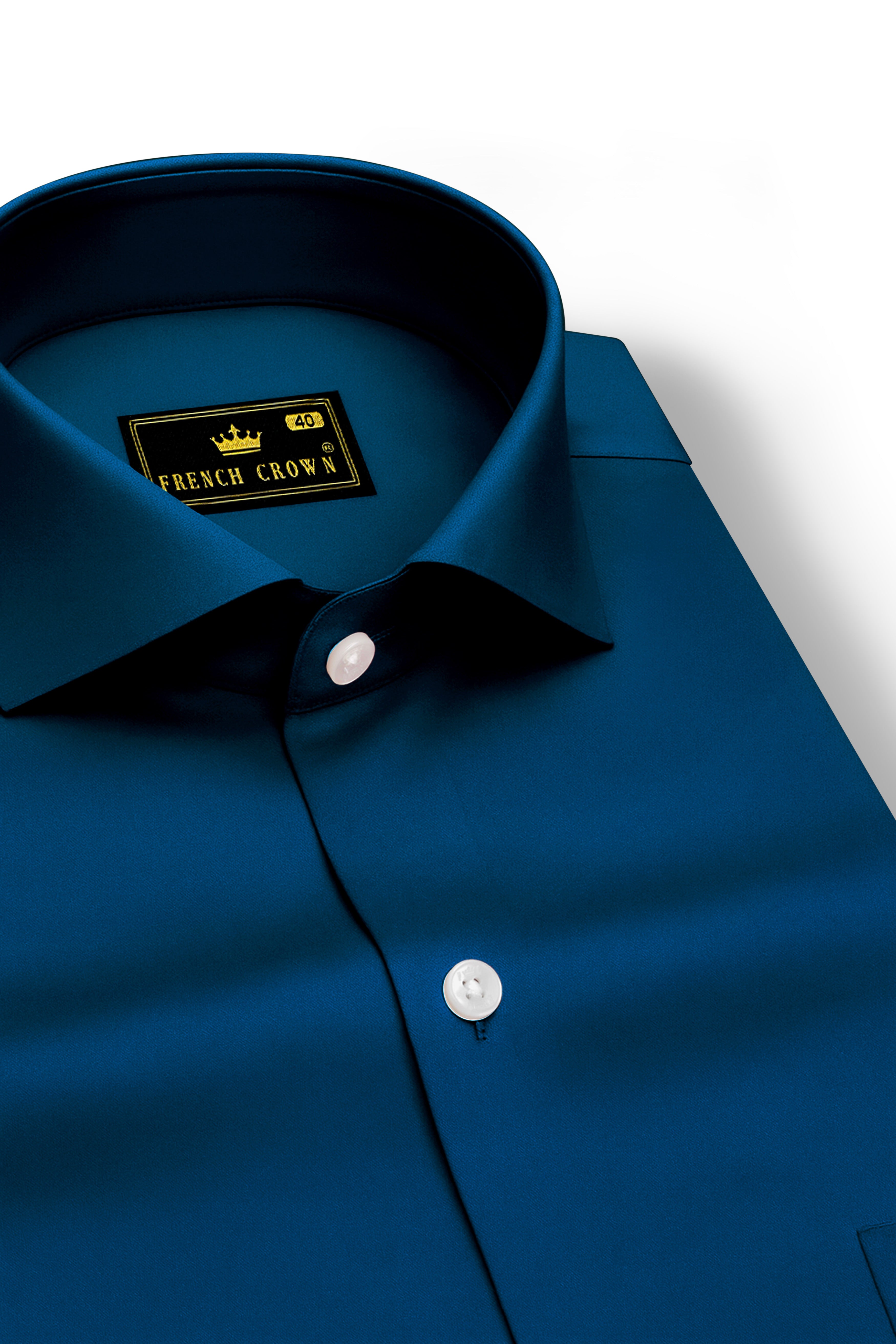 Aureblu-Prussian Blue Subtle Sheen Super Soft Premium Cotton Cut Away Collar Dress Shirt