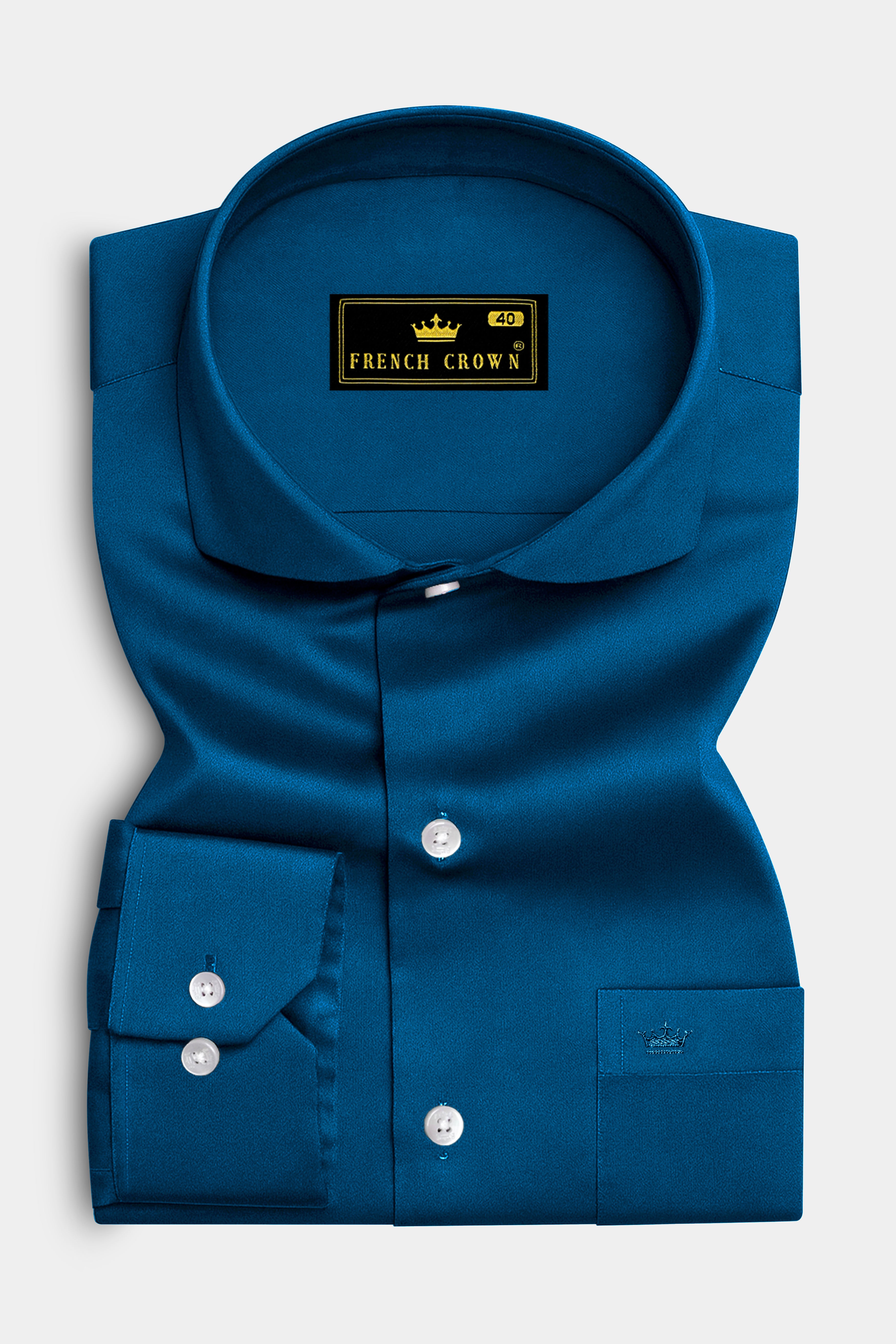 Aureblu-Prussian Blue Subtle Sheen Super Soft Premium Cotton Cut Away Collar Dress Shirt