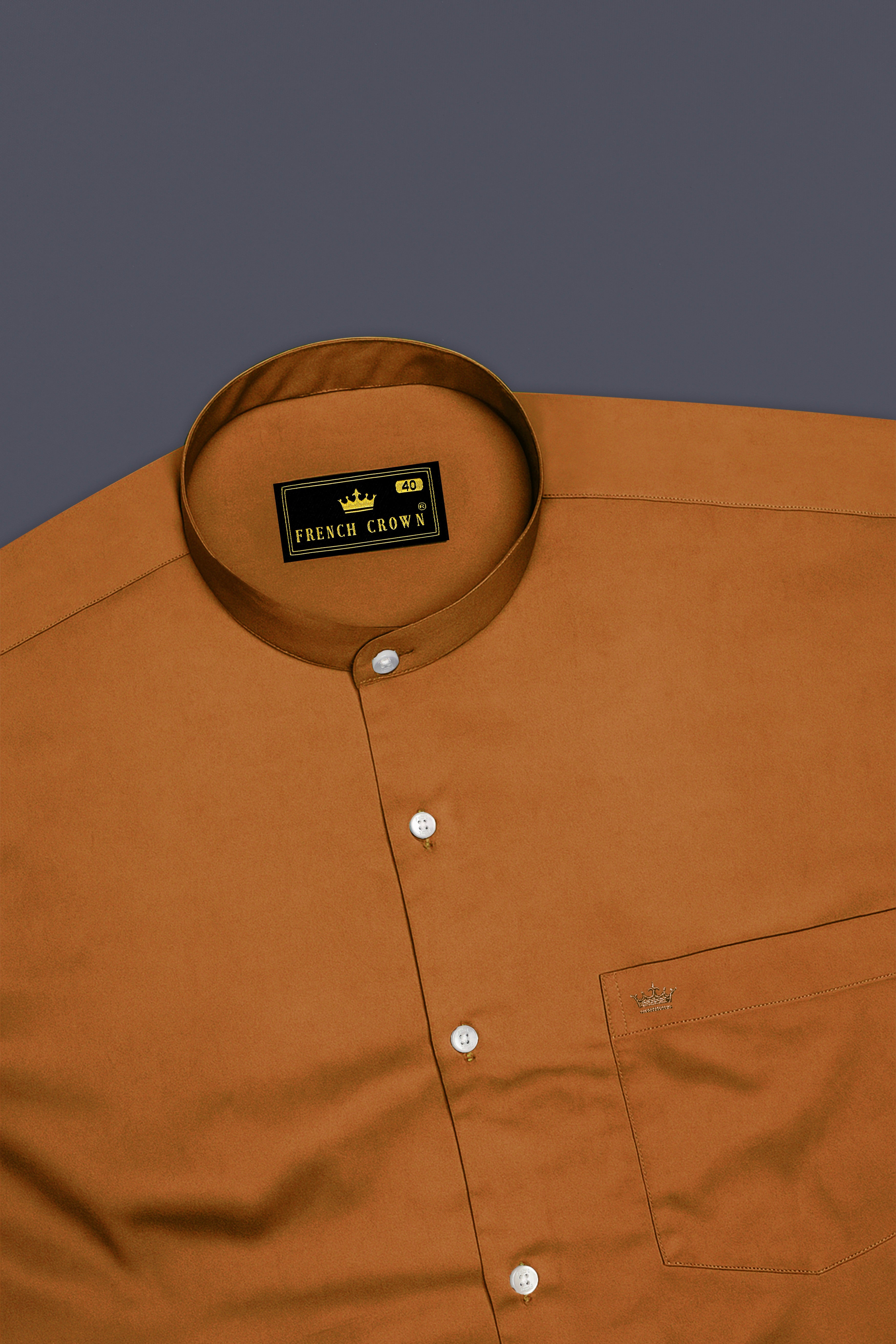 Lustran-Sienna Brown Subtle Sheen Super Soft Premium Cotton Mandarin Shirt