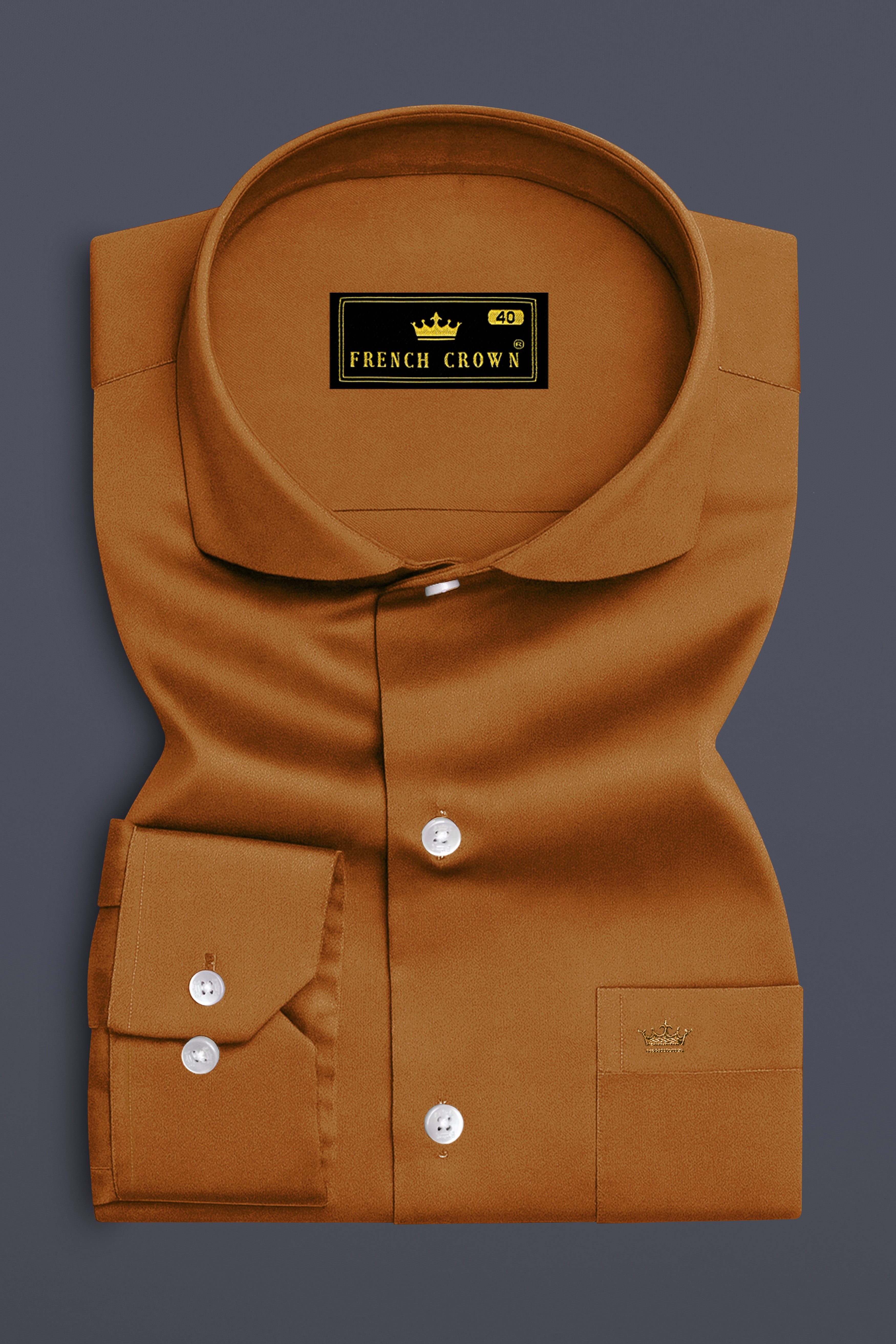 Lustran-Sienna Brown Subtle Sheen Super Soft Premium Cotton Cut Away Collar Dress Shirt