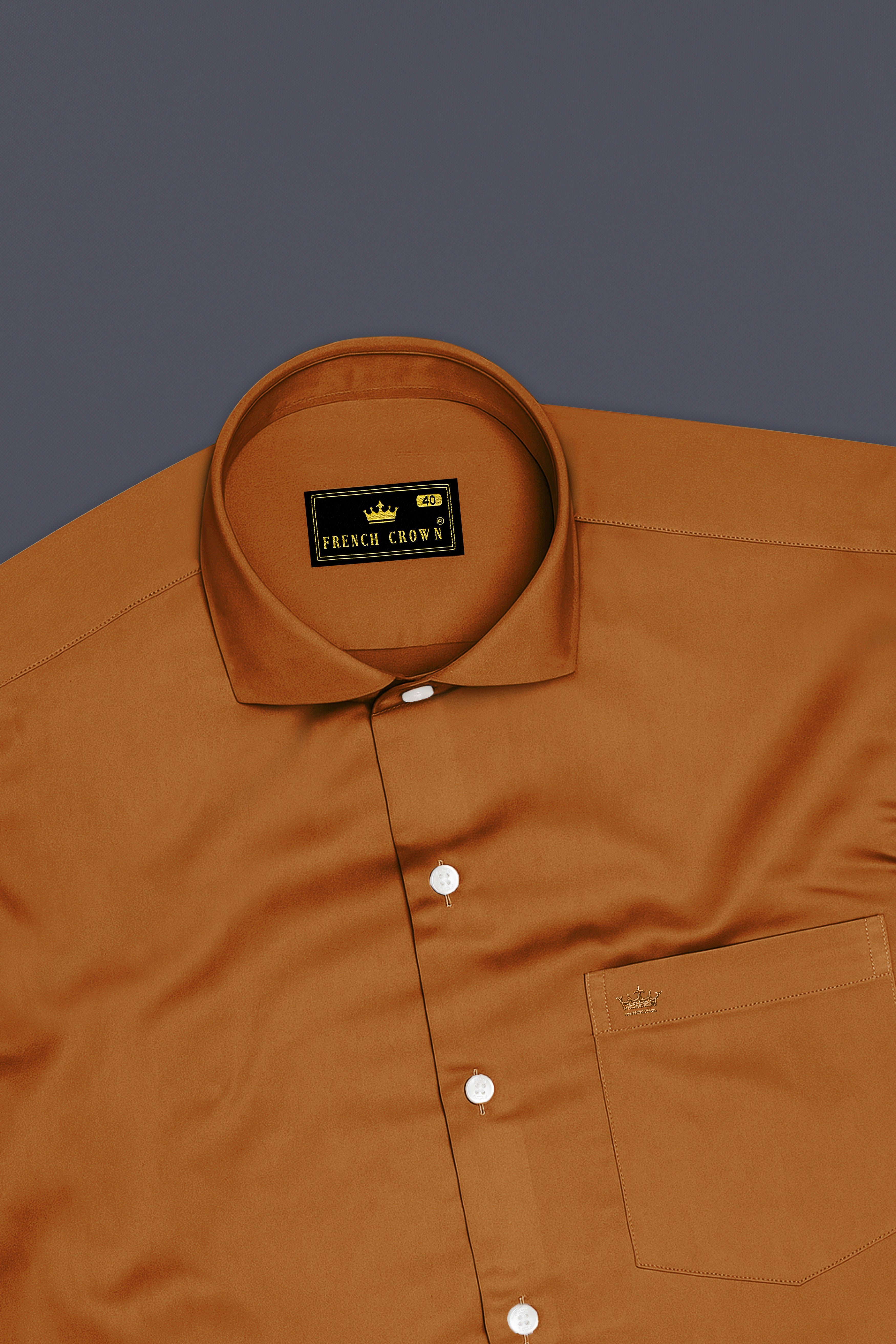 Lustran-Sienna Brown Subtle Sheen Super Soft Premium Cotton Cut Away Collar Dress Shirt