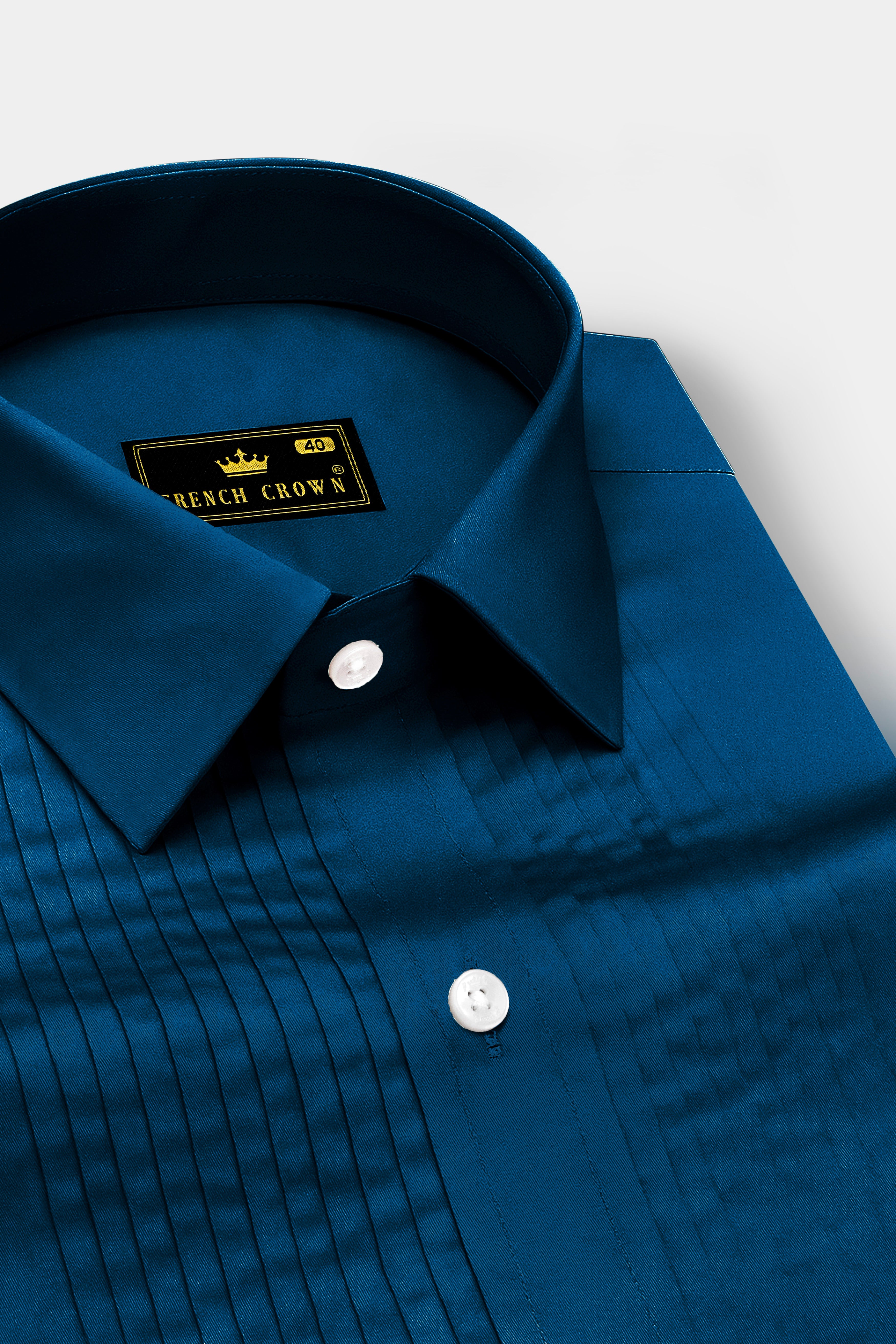 Aureblu-Prussian Blue Subtle Sheen Super Soft Premium Cotton Tuxedo Shirt