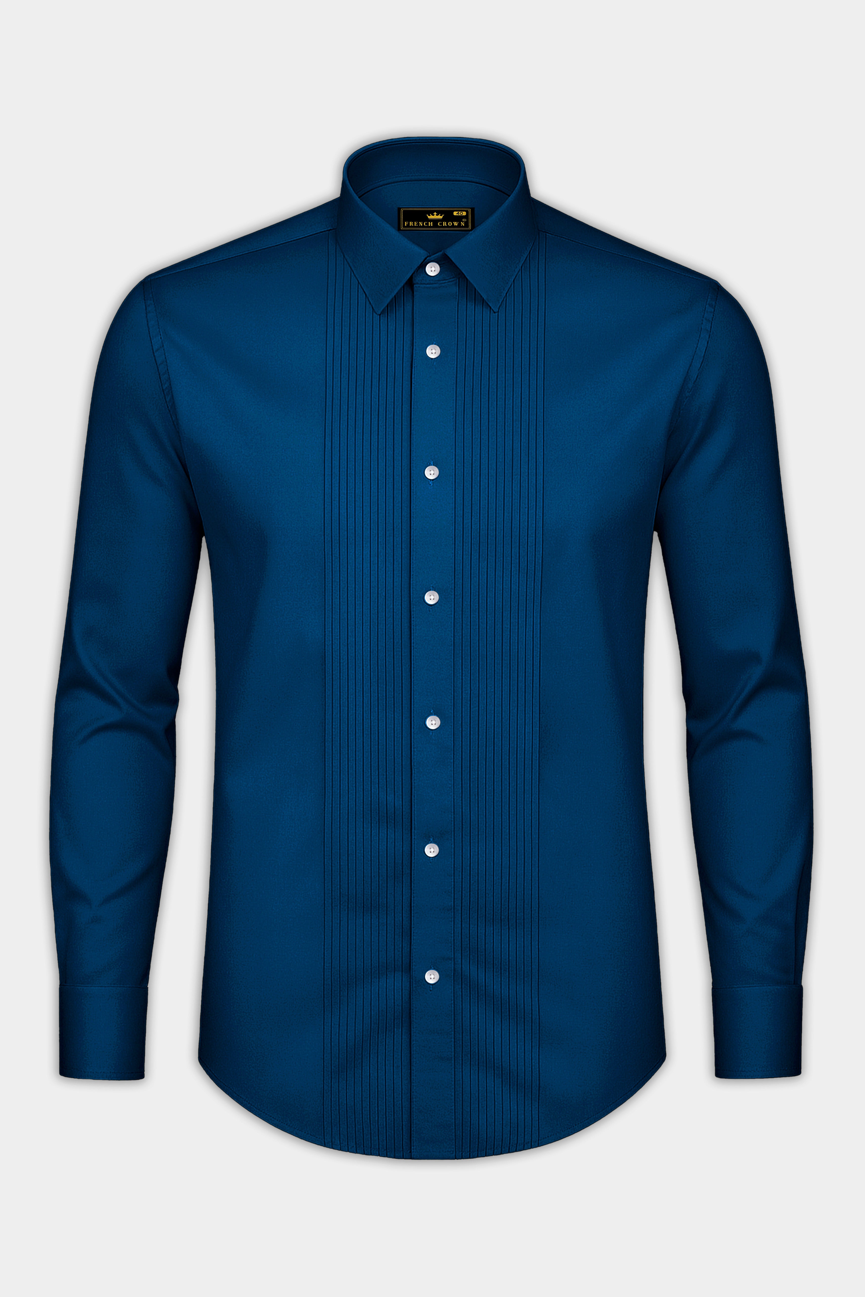 Aureblu-Prussian Blue Subtle Sheen Super Soft Premium Cotton Tuxedo Shirt
